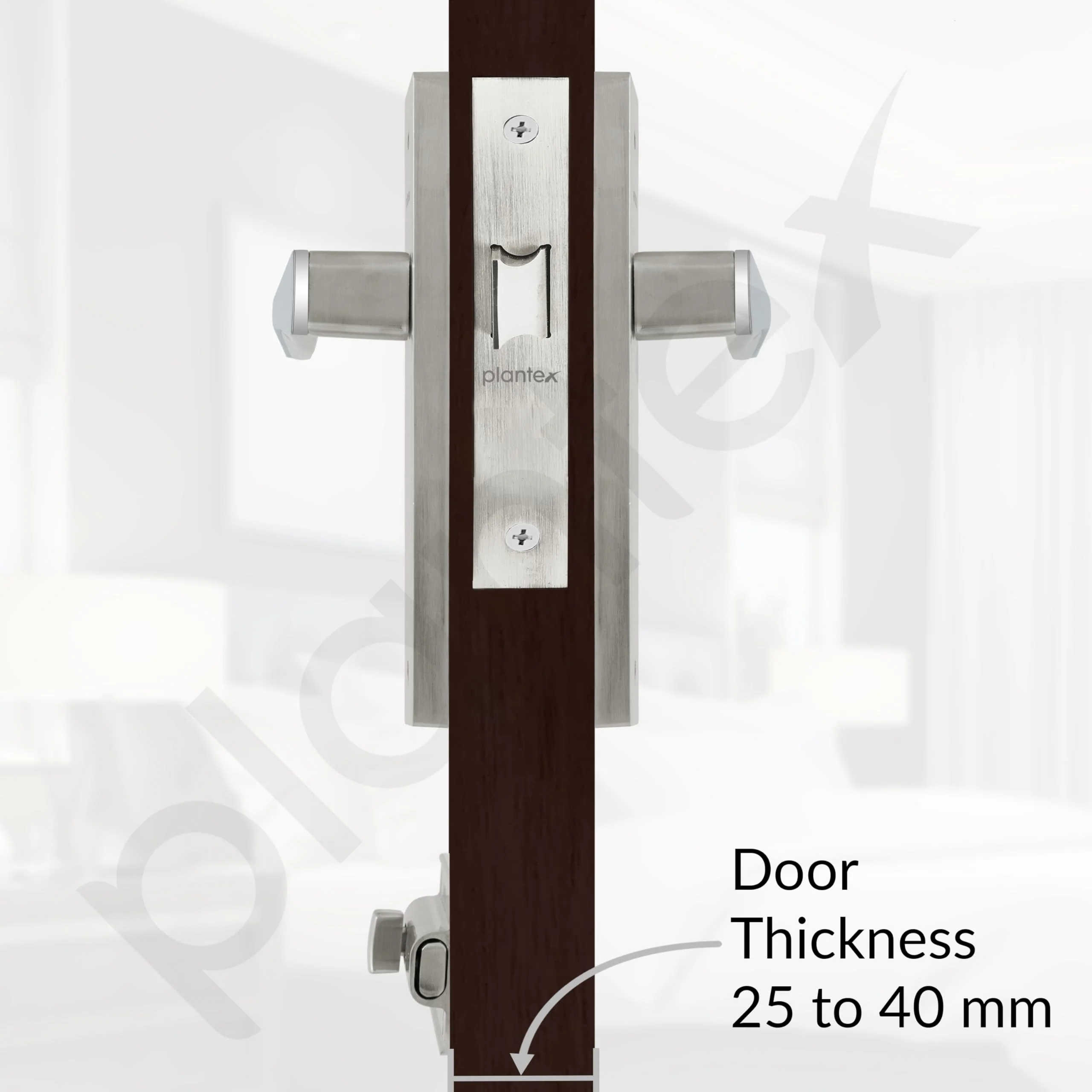 Plantex Heavy Duty Door Lock โ Bathroom Door Lock/Mortise 8inch Keyless Plate Handle Set for Home/Bathroom/Store Room/Balcony/Office with Baby Latch (8085, Steel Satin and Chrome) - Image 3
