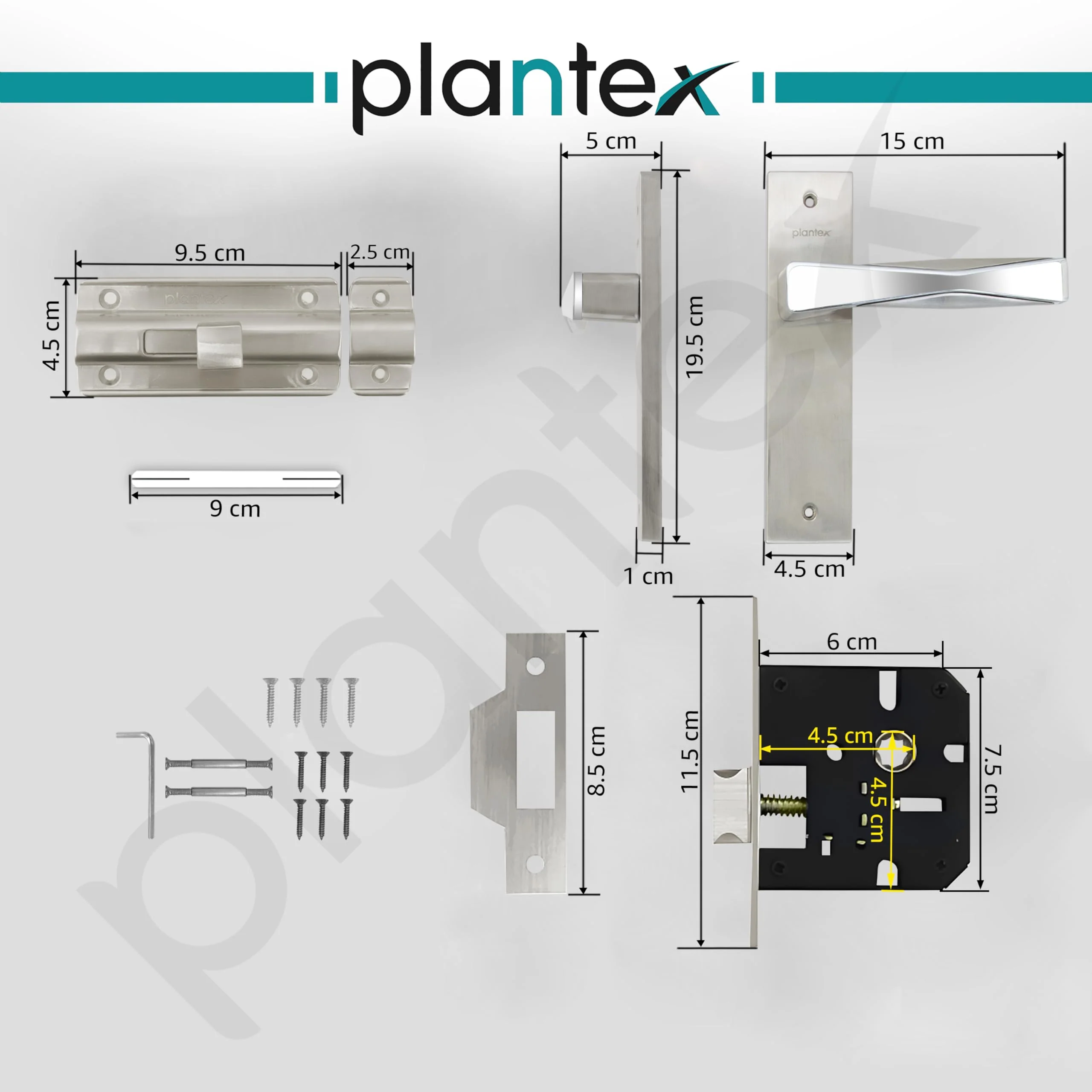 Plantex Heavy Duty Door Lock โ Bathroom Door Lock/Mortise 8inch Keyless Plate Handle Set for Home/Bathroom/Store Room/Balcony/Office with Baby Latch (8085, Steel Satin and Chrome) - Image 5