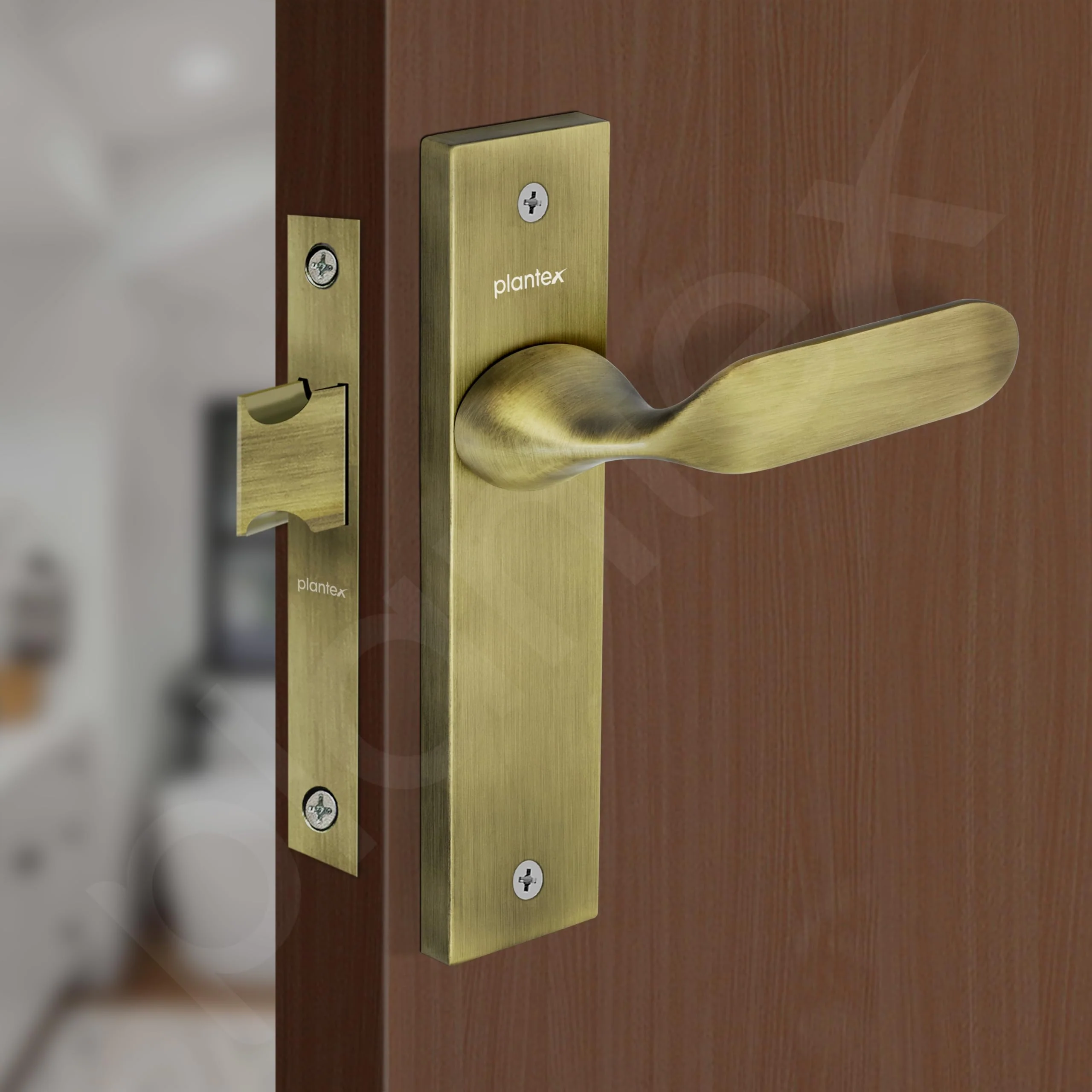 Plantex Heavy Duty Door Lock – Bathroom Door Lock/Mortise 8inch Keyless Plate Handle Set for Home/Bathroom/Store Room/Balcony/Office with Baby Latch (8106, Brass Antique) - Image 4