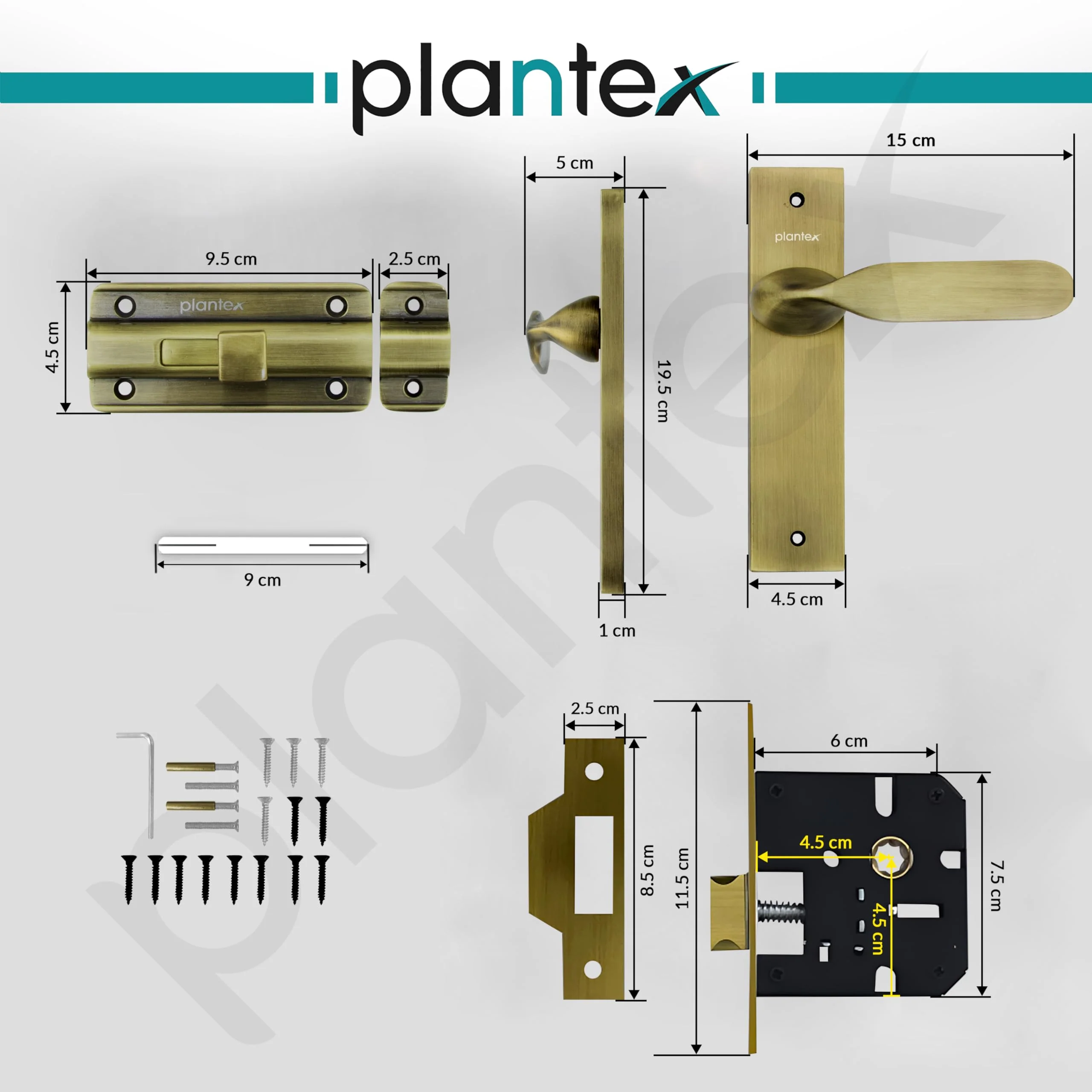 Plantex Heavy Duty Door Lock – Bathroom Door Lock/Mortise 8inch Keyless Plate Handle Set for Home/Bathroom/Store Room/Balcony/Office with Baby Latch (8106, Brass Antique) - Image 5