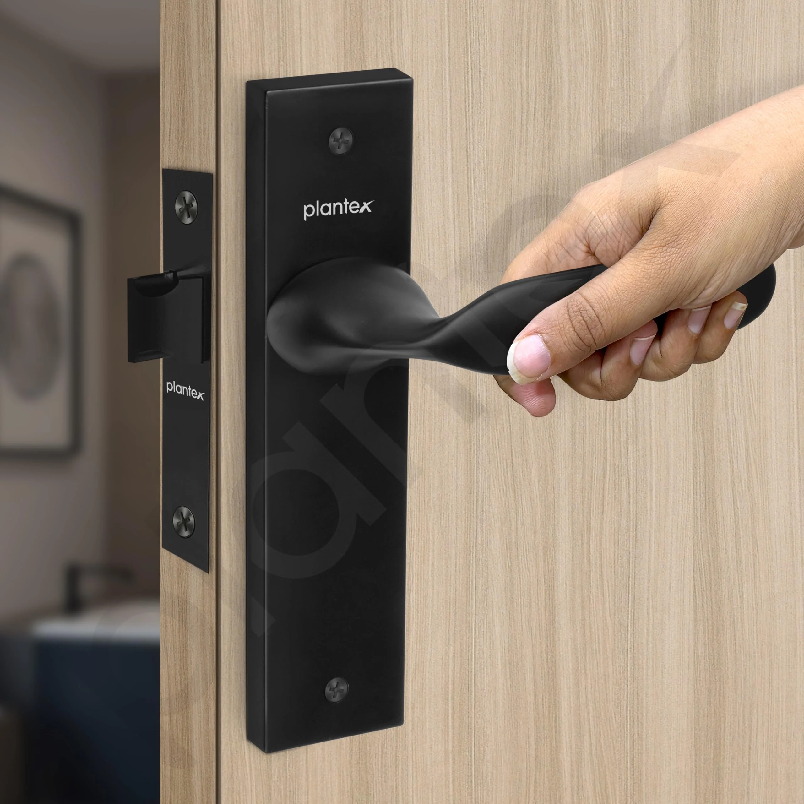 Plantex Heavy Duty Door Lock – Bathroom Door Lock/Mortise 8inch Keyless Plate Handle Set for Home/Bathroom/Store Room/Balcony/Office with Baby Latch (8106, Z-Black) - Image 4