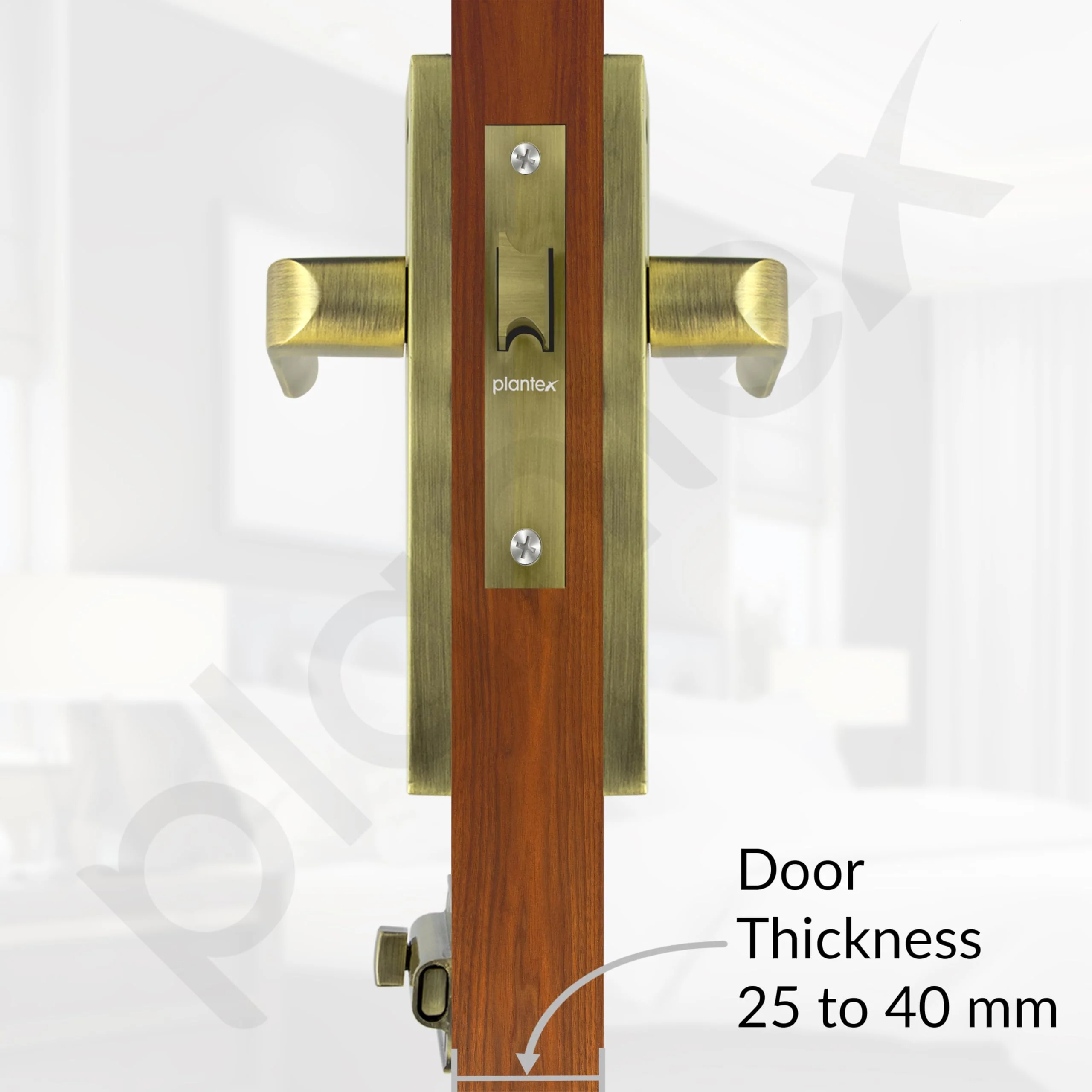 Plantex Heavy Duty Door Lock โ Bathroom Door Lock/Mortise 8inch Keyless Plate Handle Set for Home/Bathroom/Store Room/Balcony/Office with Baby Latch (8110, Brass Antique) - Image 3