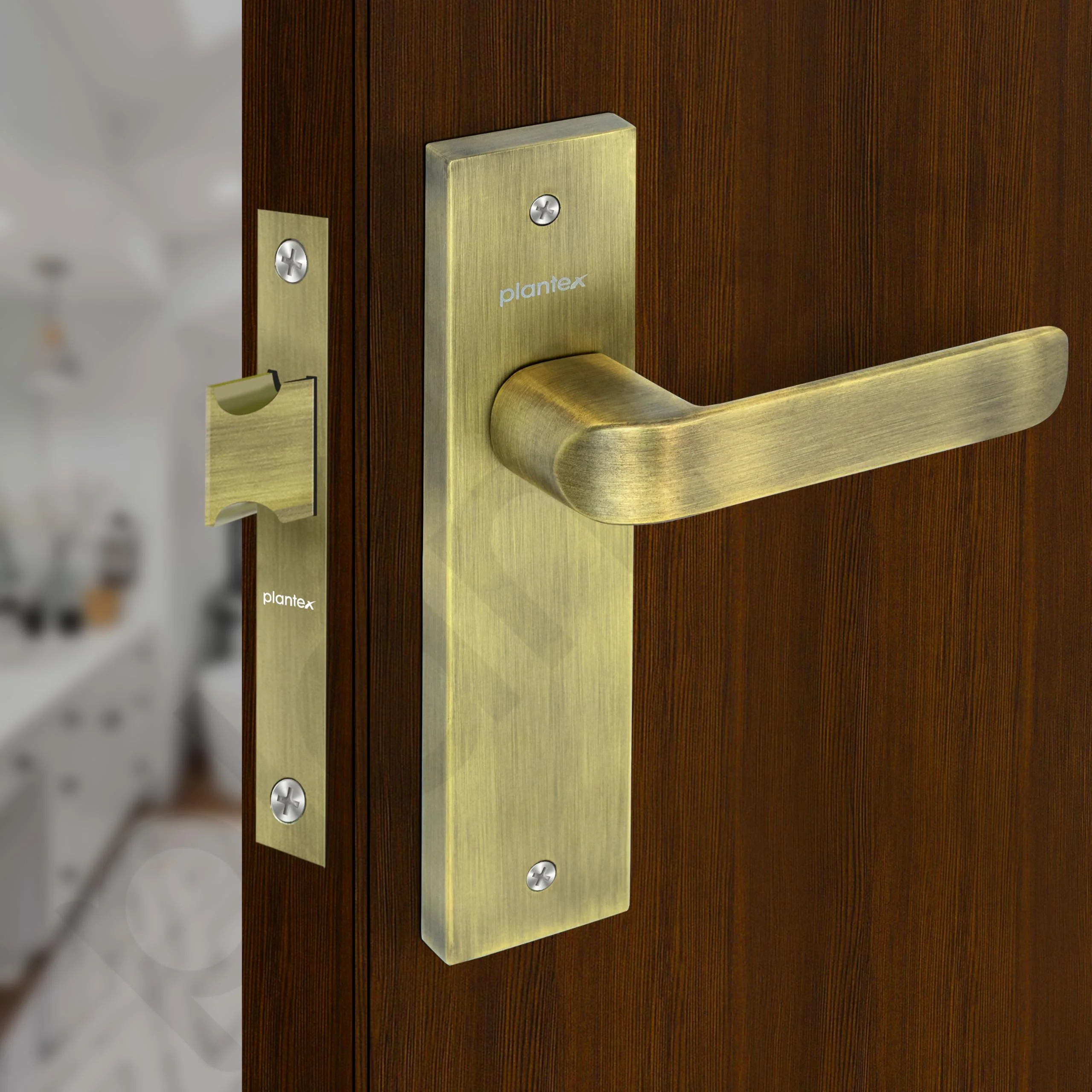 Plantex Heavy Duty Door Lock โ Bathroom Door Lock/Mortise 8inch Keyless Plate Handle Set for Home/Bathroom/Store Room/Balcony/Office with Baby Latch (8110, Brass Antique) - Image 4