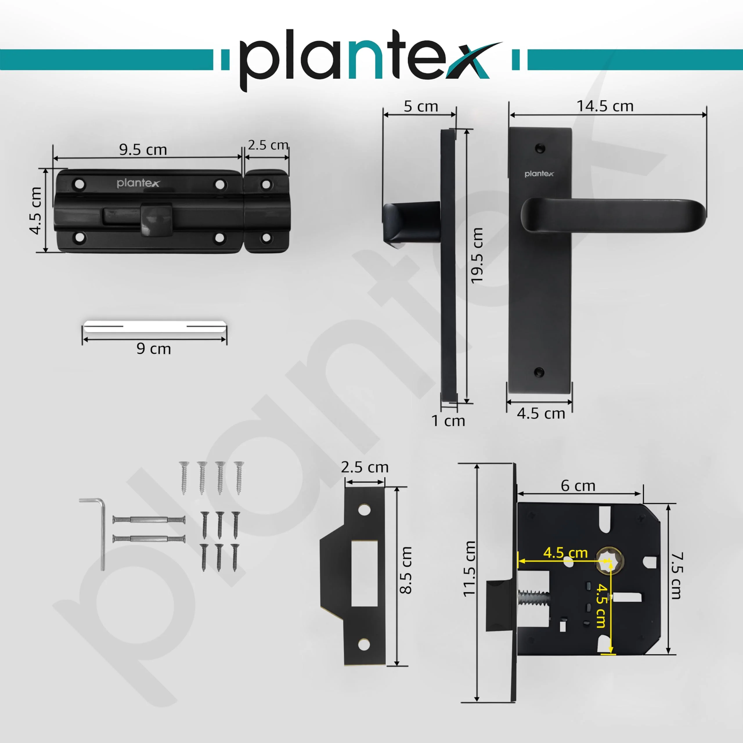 Plantex Heavy Duty Door Lock – Bathroom Door Lock/Mortise 8inch Keyless Plate Handle Set for Home/Bathroom/Store Room/Balcony/Office with Baby Latch (8110, Z-Black) - Image 3