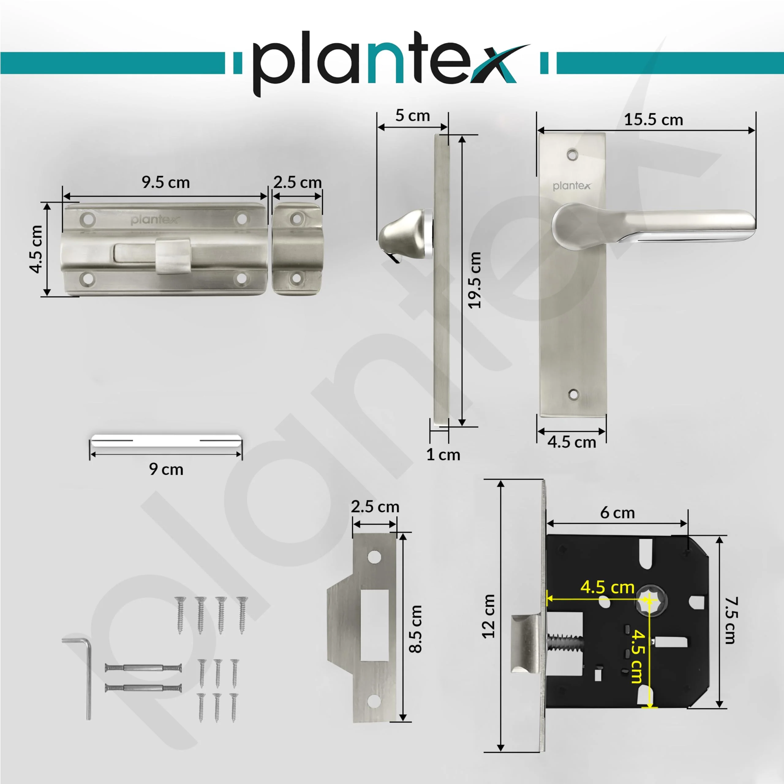 Plantex Heavy Duty Door Lock – Bathroom Door Lock/Mortise 8inch Keyless Plate Handle Set for Home/Bathroom/Store Room/Balcony/Office with Baby Latch (8121, Steel Satin and Chrome) - Image 3