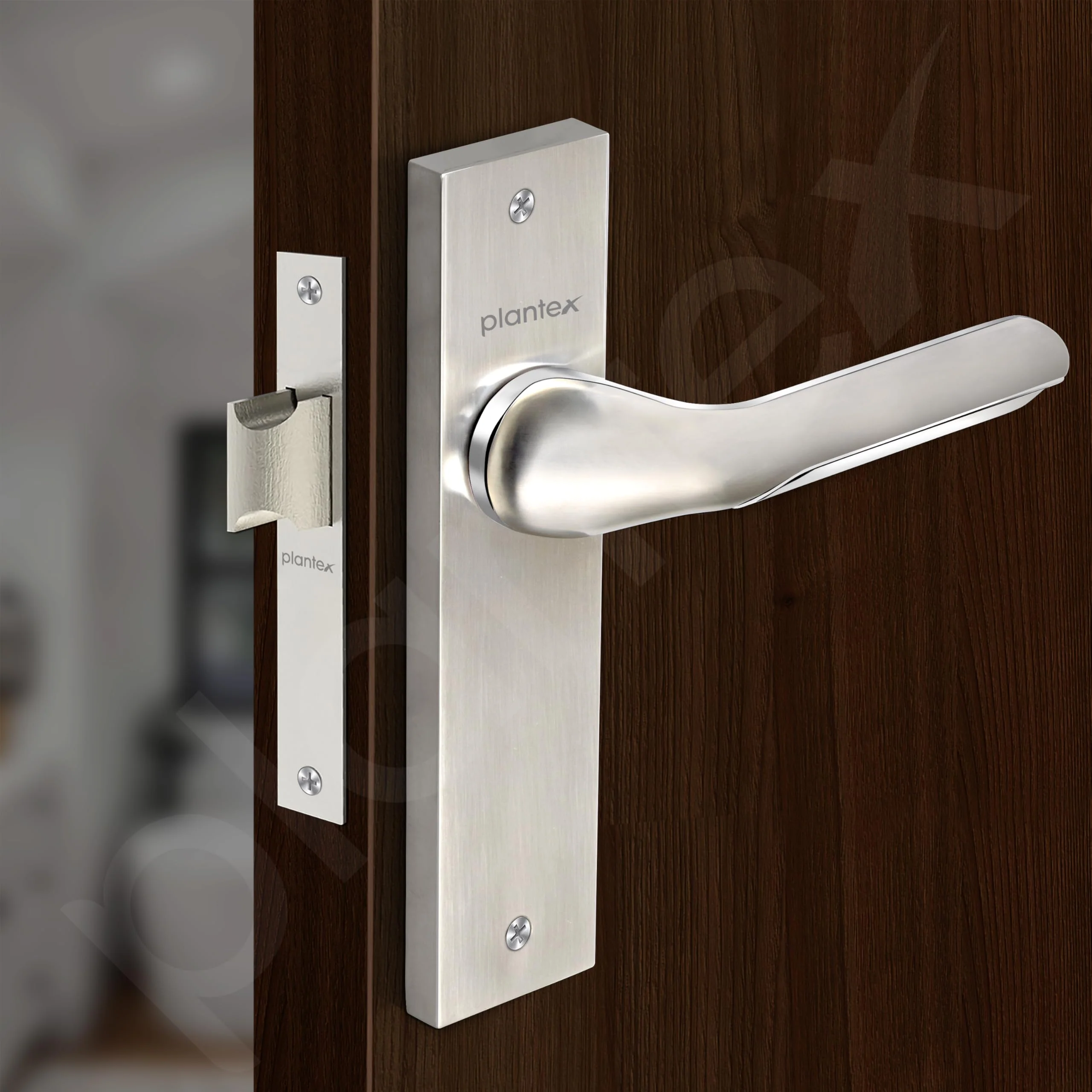 Plantex Heavy Duty Door Lock – Bathroom Door Lock/Mortise 8inch Keyless Plate Handle Set for Home/Bathroom/Store Room/Balcony/Office with Baby Latch (8121, Steel Satin and Chrome) - Image 6