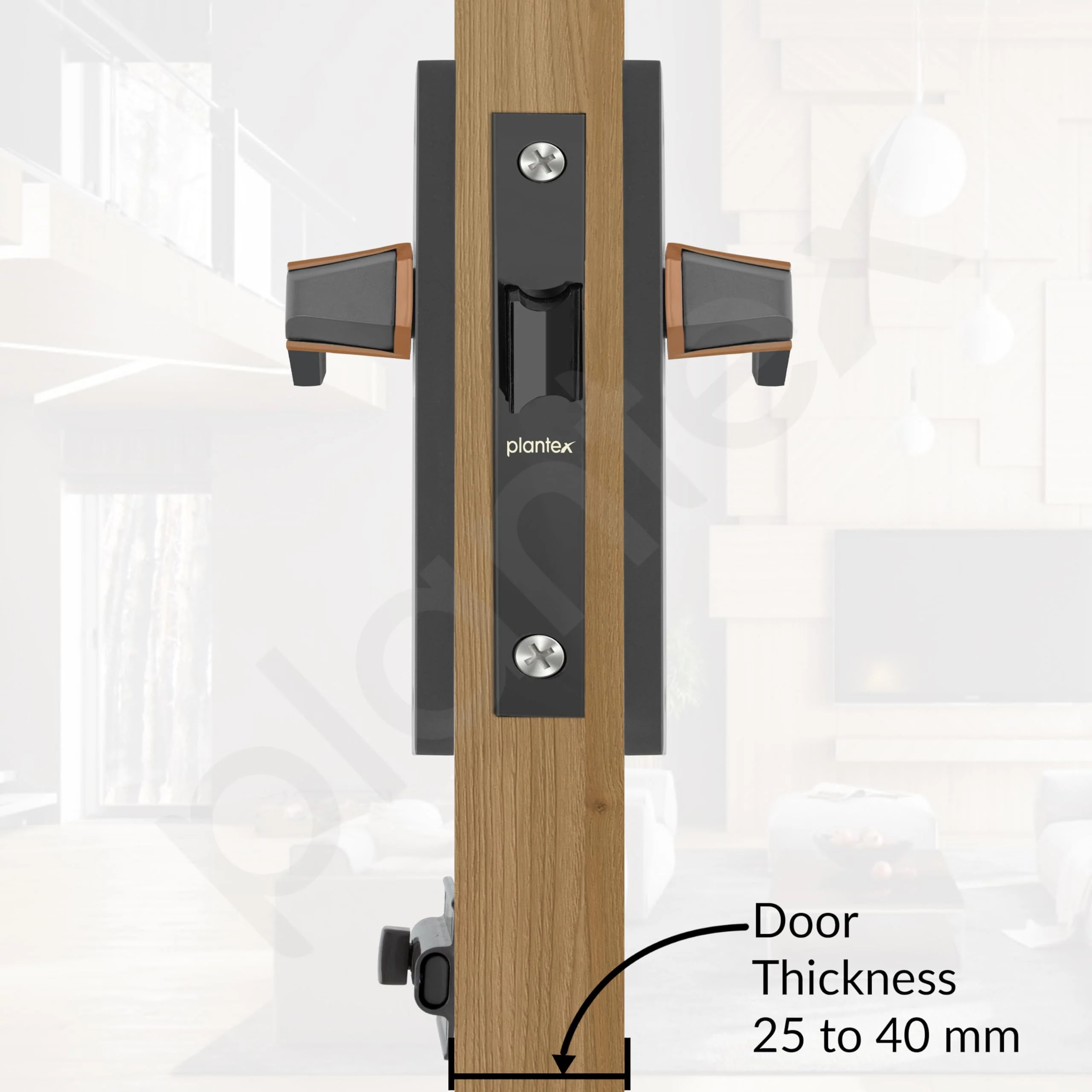 Plantex Heavy Duty Door Lock – Bathroom Door Lock/Mortise 8inch Keyless Plate Handle Set for Home/Bathroom/Store Room/Balcony/Office with Baby Latch (8126, Grey & PVD Choco) - Image 3