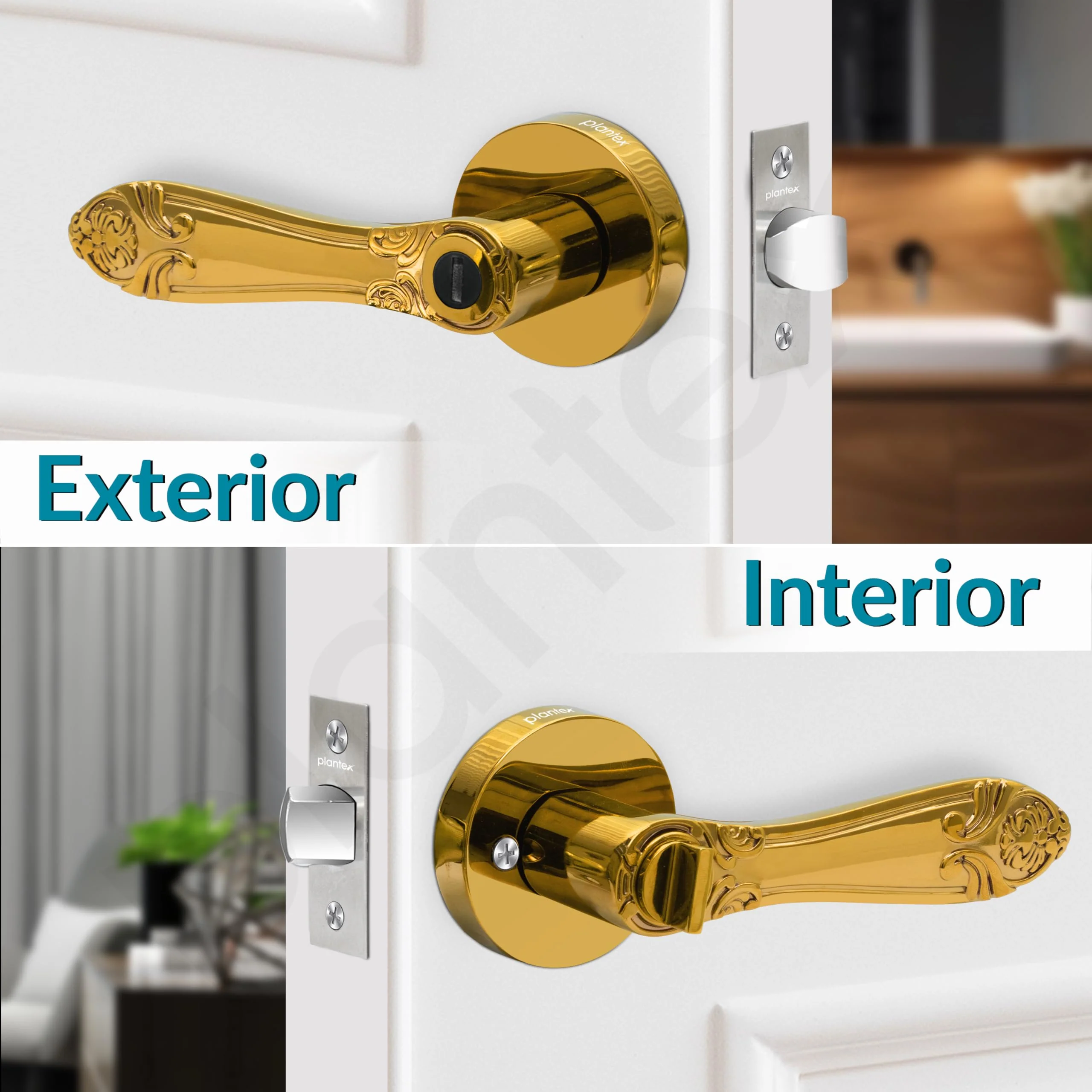 Plantex Heavy-Duty Door Lock - Bathroom Door Lock/Mortise Keyless Handle Set for Home/Bathroom/Balcony/Store Room - (DTM-628, PVD Gold) - Image 5