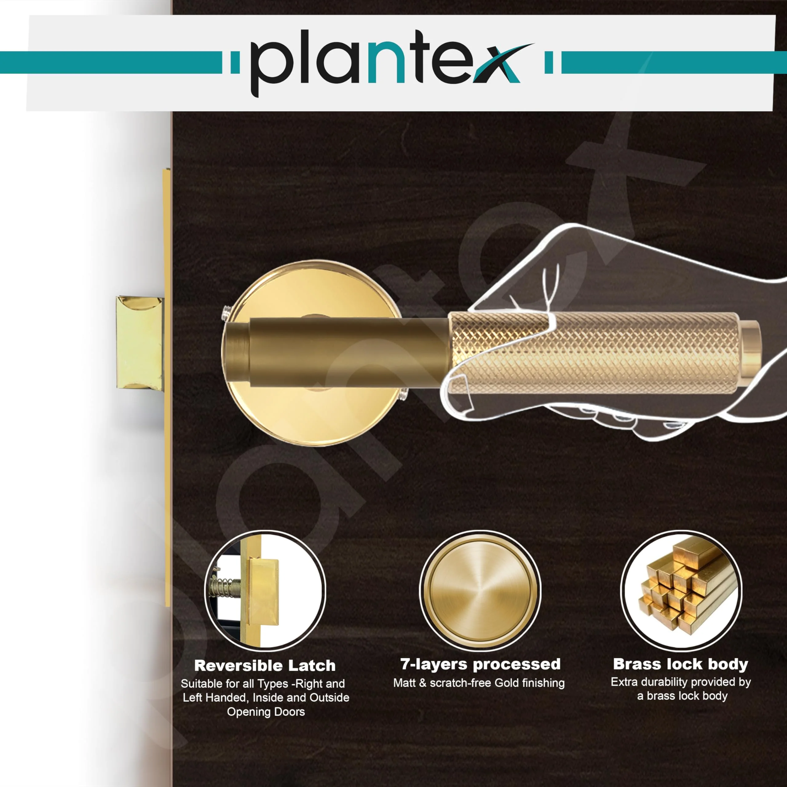 Plantex Heavy Duty Door Lock – Bathroom Door Lock/Mortise Keyless Handle Set for Home/Bathroom/Store Room/Balcony/Office with Baby Latch (603 - PVD Gold) - Image 4