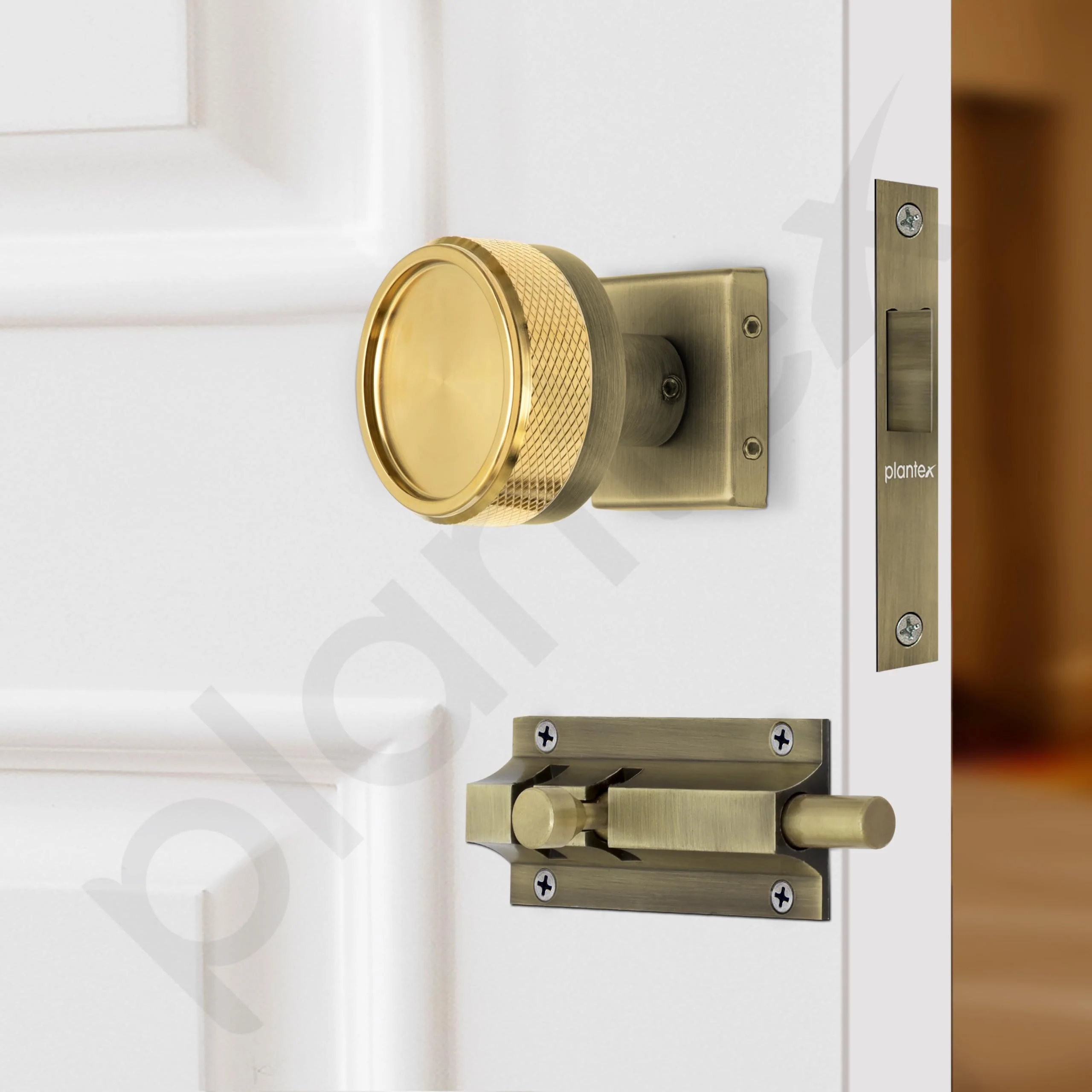 Plantex Heavy Duty Door Lock โ Bathroom Door Lock/Mortise Keyless Knob Handle Set for Home/Bathroom/Store Room/Balcony/Office with Baby Latch (604 - PVD Gold and Brass Antique) - Image 4