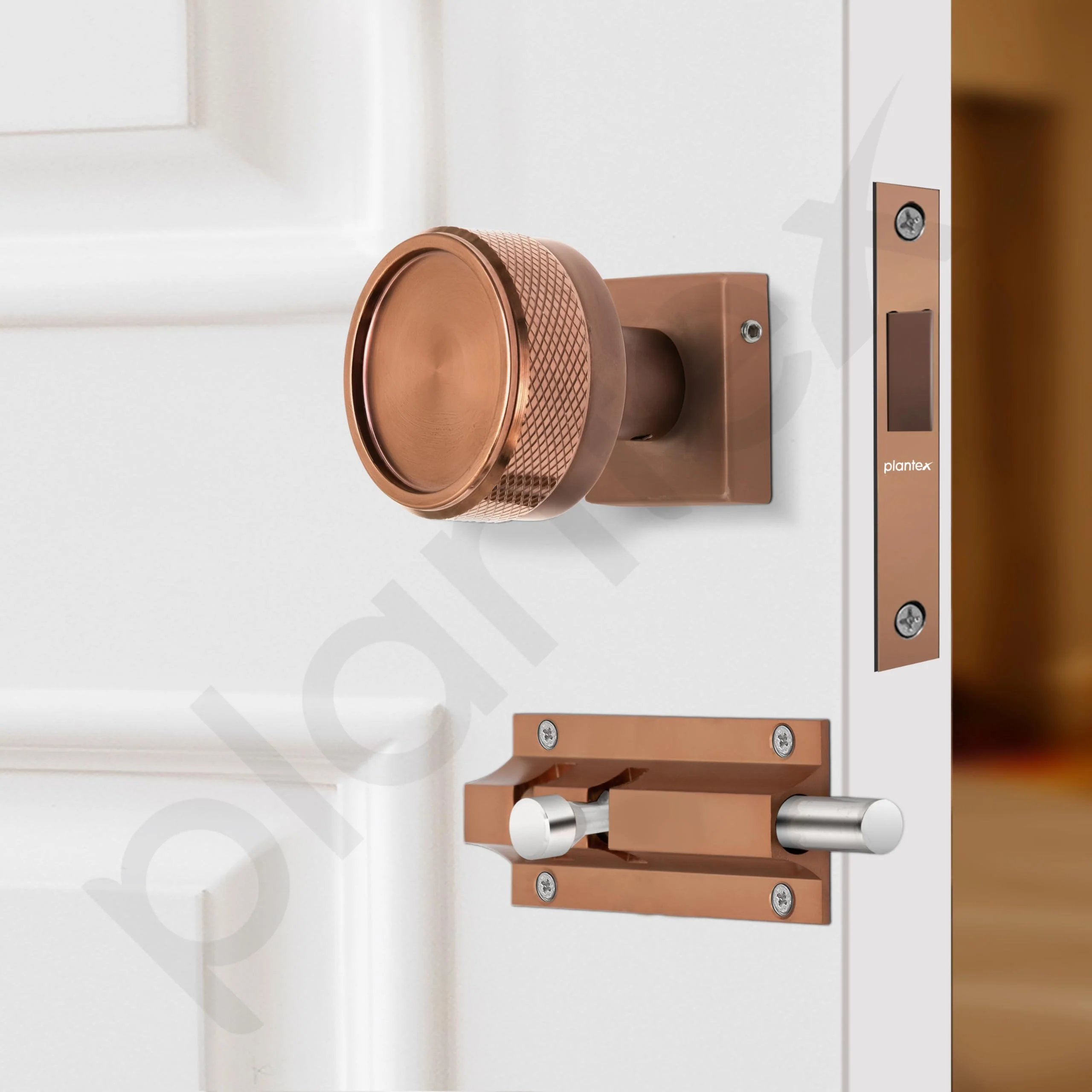 Plantex Heavy Duty Door Lock – Bathroom Door Lock/Mortise Keyless Knob Handle Set for Home/Bathroom/Store Room/Balcony/Office with Baby Latch (604 - PVD Rose Gold) - Image 4