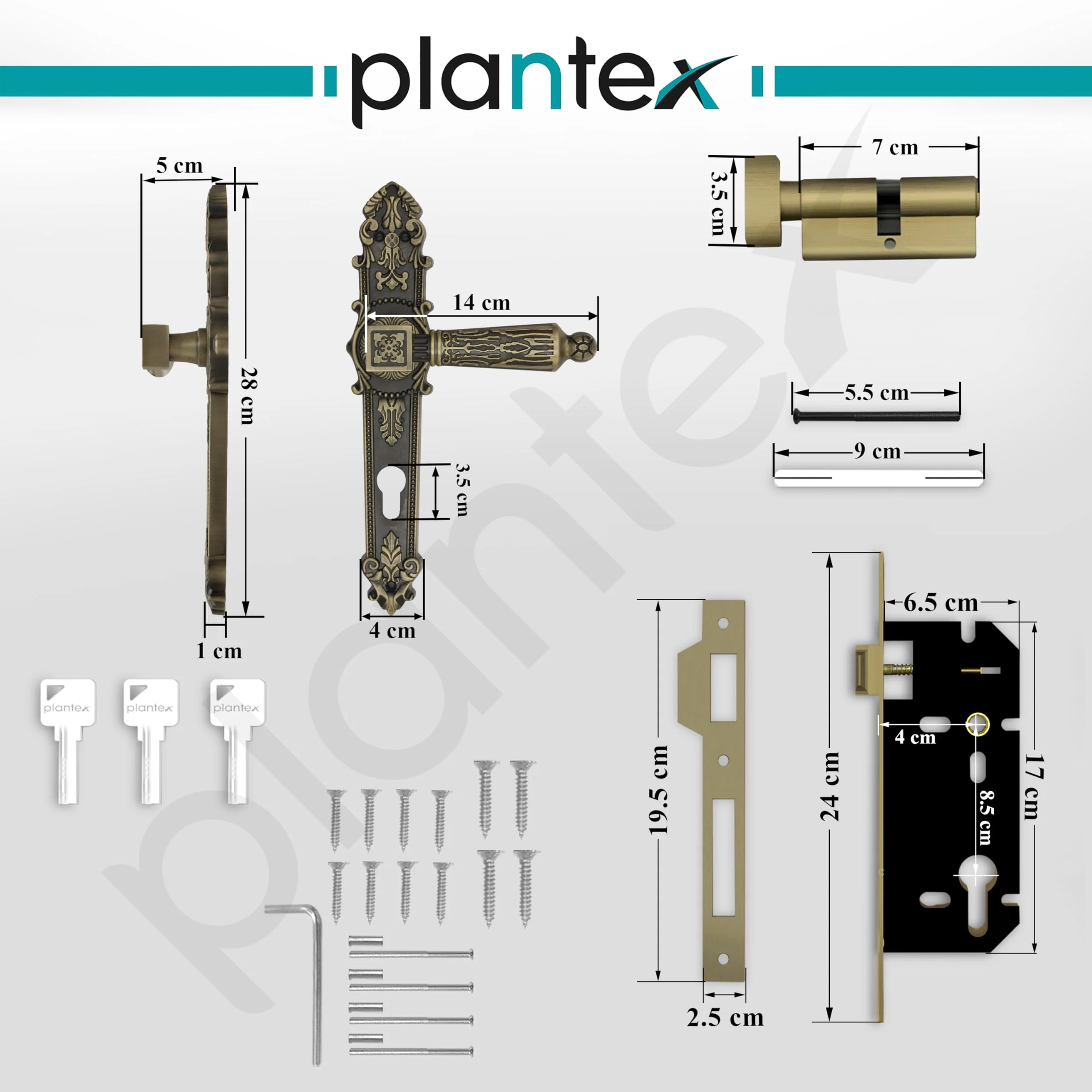 Plantex Heavy-Duty Door Lock for Main Door/Mortise Locks Handle Set with 3 Years of Warranty Mortice Locks with 3 Keys, Brass Lock Body & Cylinder(657- Brass Antique) - Image 3