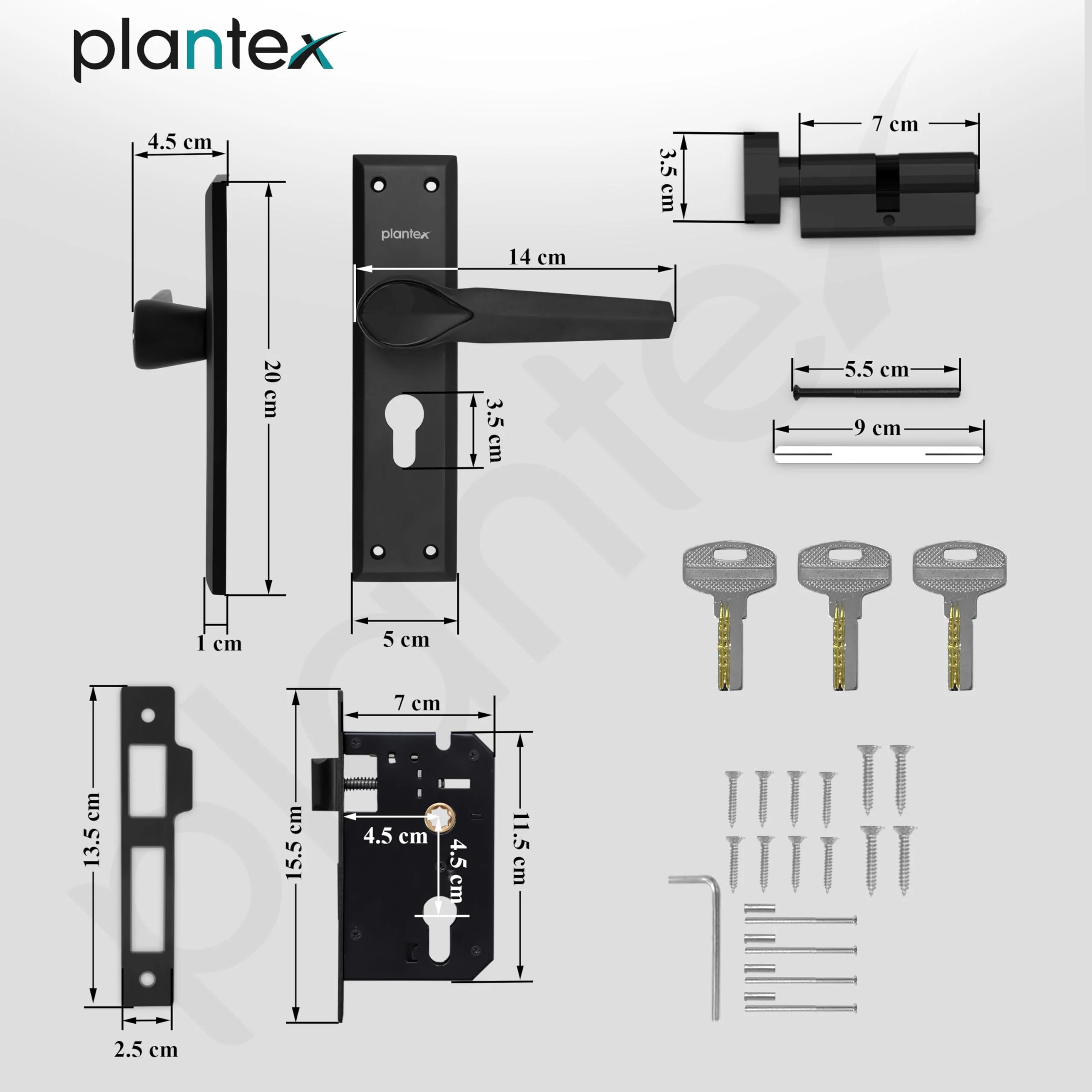 Plantex Heavy-Duty Door Lock/Main Door Lock Handle Set/6-Lever Lock Mechanism Mortise Lock with 3 Keys/Brass Lock Body & Cylinder (PTP-07, Black) - Image 3