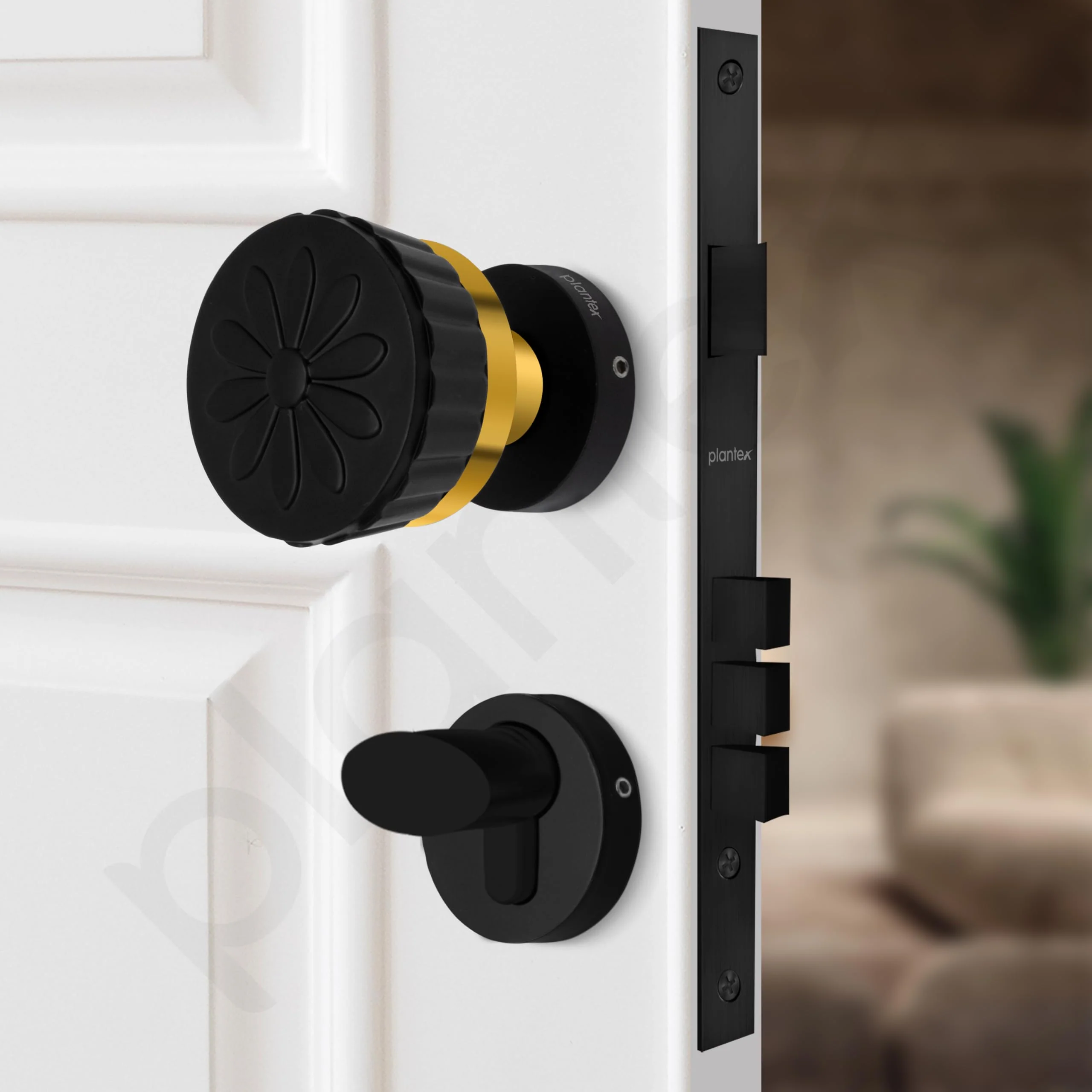Plantex Heavy Duty Door Lock/Main Door Mortise Lock Handle/Handle Set for Home/Office/Door Accessories (Black, Gold) - Image 6