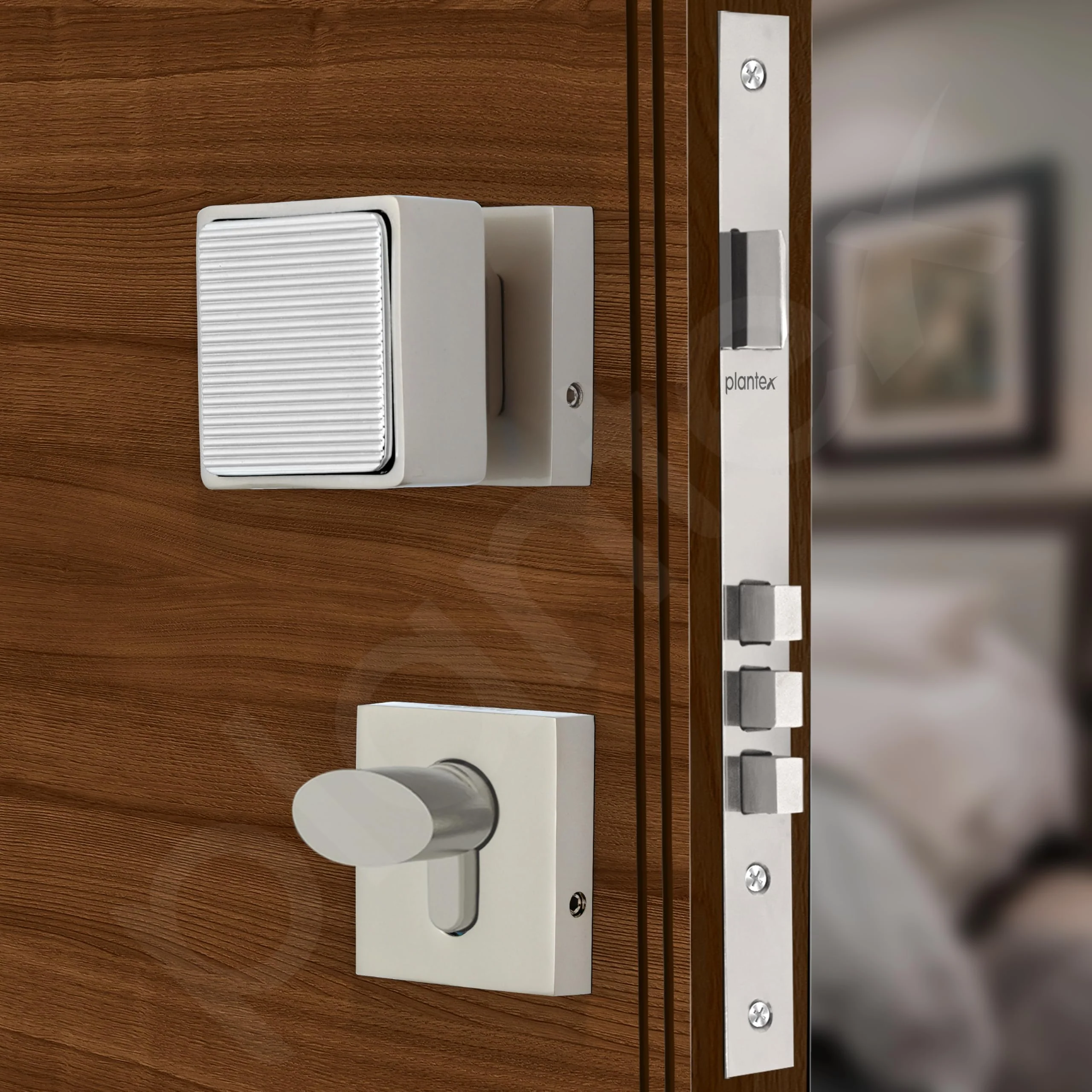 Plantex Heavy Duty Door Lock/Main Door Mortise Lock Handle/Handle Set for Home/Office/Door Accessories - (PT-011, Satin & Chrome) - Image 4
