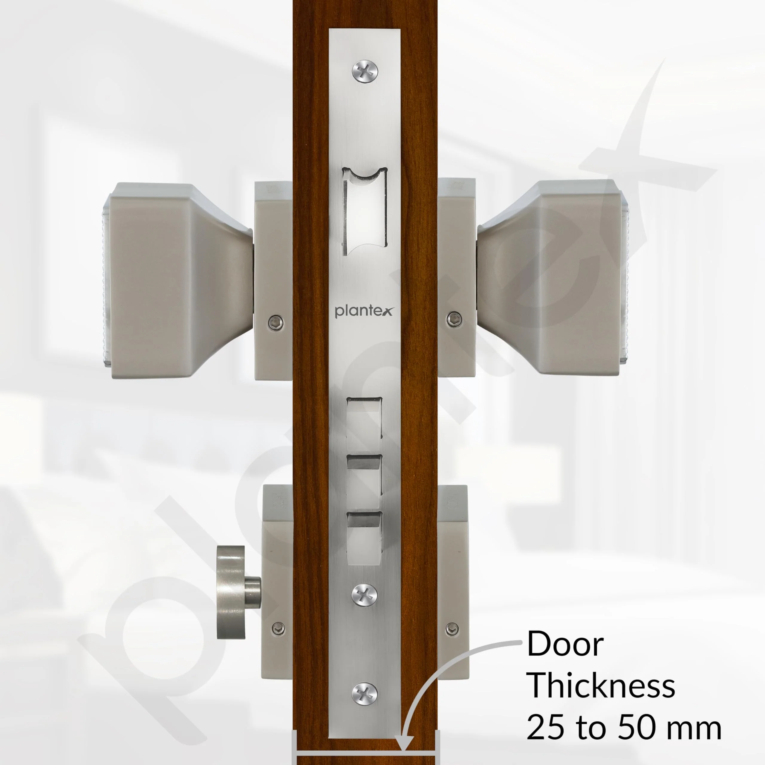Plantex Heavy Duty Door Lock/Main Door Mortise Lock Handle/Handle Set for Home/Office/Door Accessories - (PT-011, Satin & Chrome) - Image 5