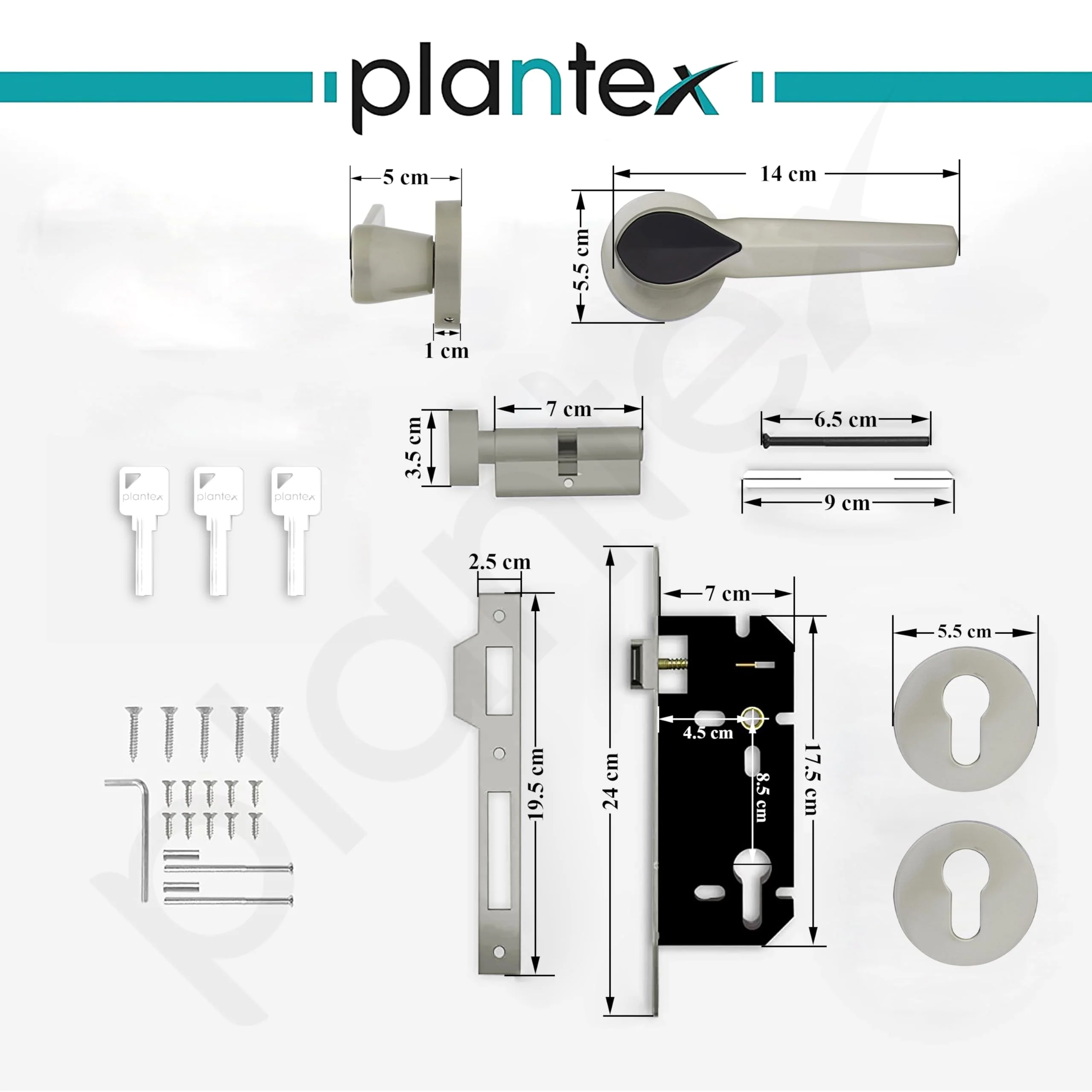 Plantex Heavy Duty Door Lock/Main Door Mortise Lock Handle/Handle Set for Home/Office/Door Accessories - (PT-012, Satin & Black) - Image 3