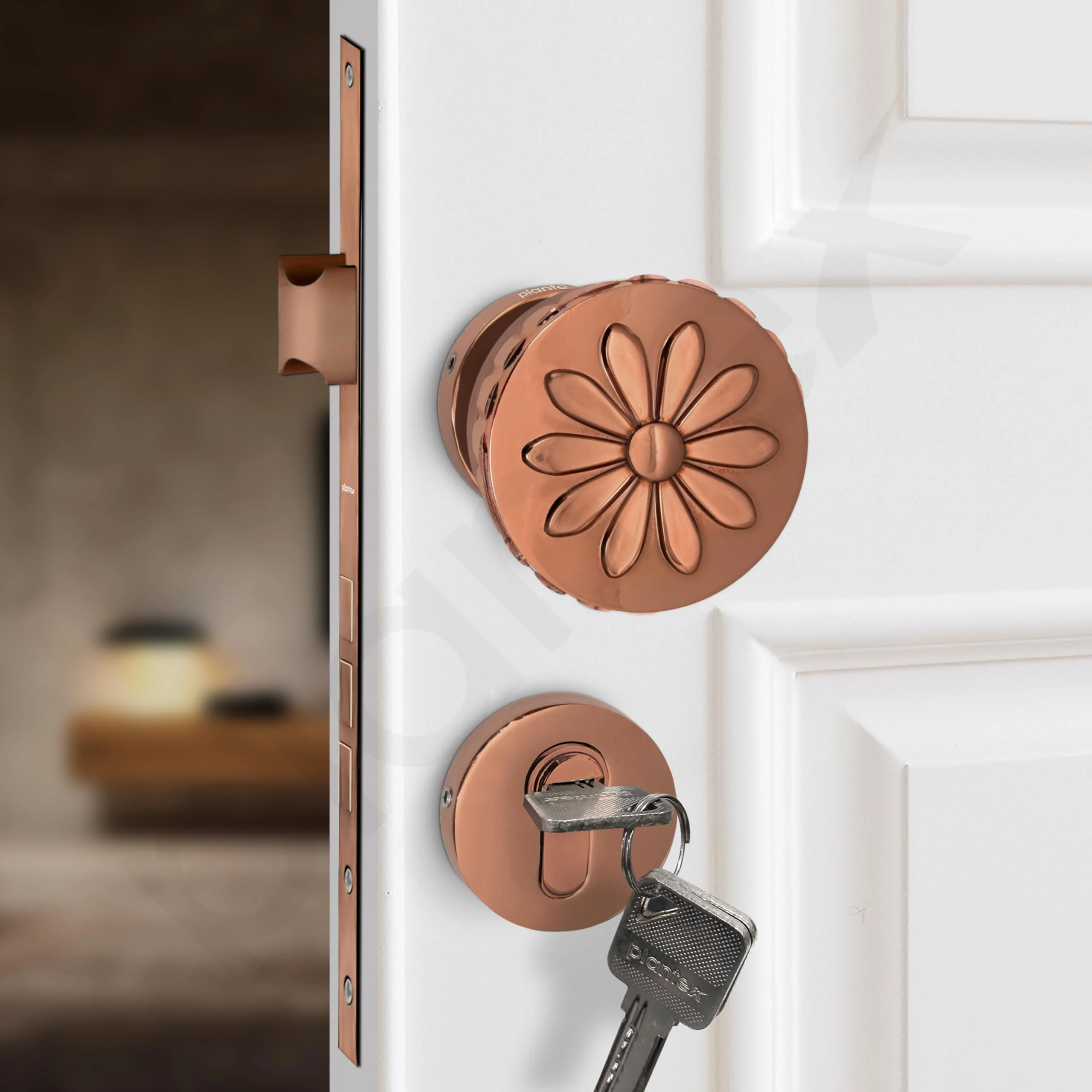 Plantex Heavy Duty Door Lock/Main Door Mortise Lock Handle/Handle Set for Home/Office/Door Accessories (Rose Gold) - Image 6