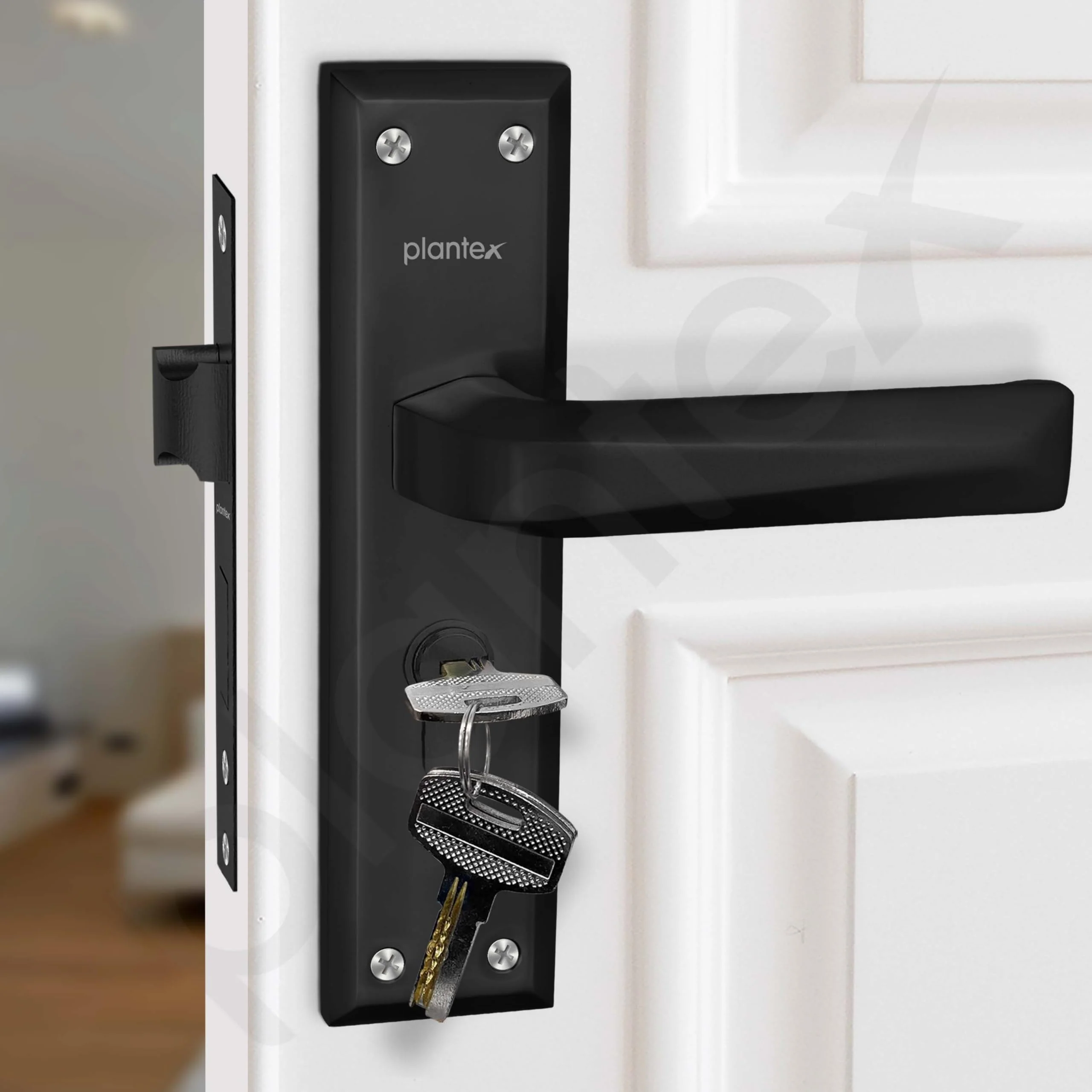 Plantex Heavy-Duty Door Lock Set - Main Door Lock Handle Set/6-Lever Lock Mechanism Mortise Lock with 3 Keys, Brass Lock Body & Cylinder (PTP-08, Black) - Image 7