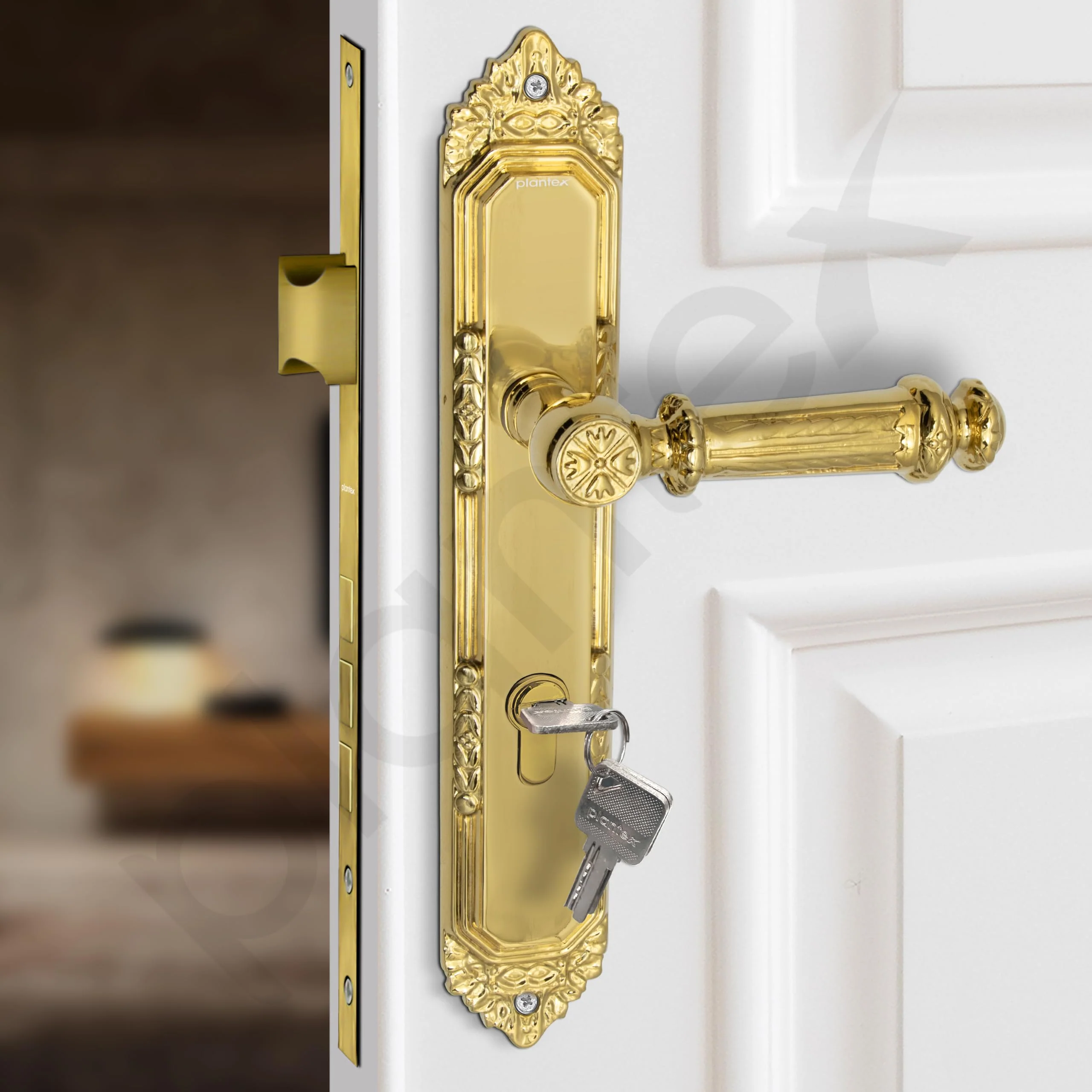 Plantex Heavy-Duty Door Lock Set - Main Door Lock Handle Set/ 6-Lever Lock Mechanism with 3 Years of Warranty/Mortise Lock with 3 Keys, Brass Lock Body & Cylinder(596 - Gold) - Image 6