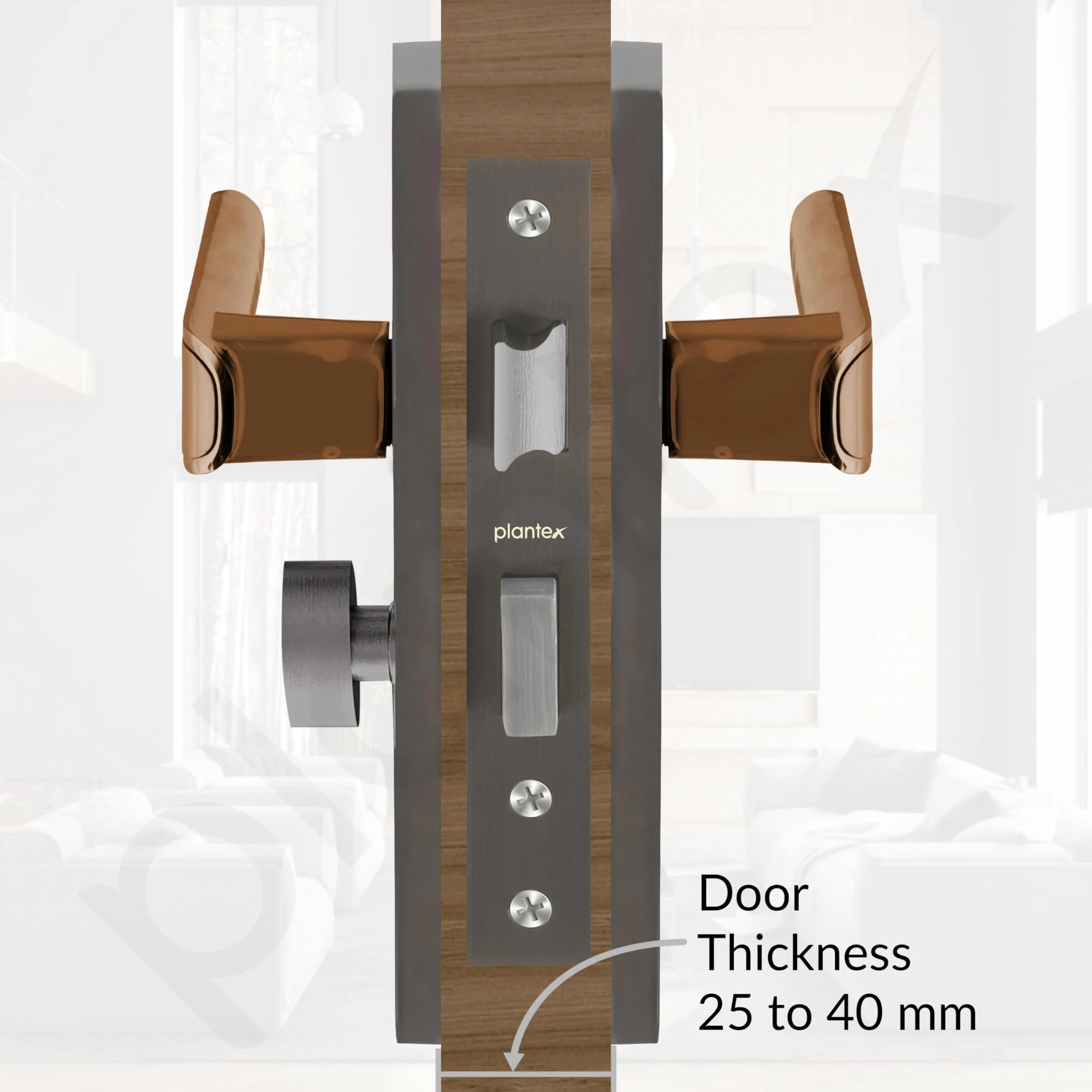 Plantex Heavy-Duty Door Lock Set - Main Door Lock Handle Set/ 6-Lever Lock Mechanism with 3 Years of Warranty/Mortise Lock with 3 Keys, Brass Lockbody & Cylinder (8112 - Satin Black & PVD Choco) - Image 5