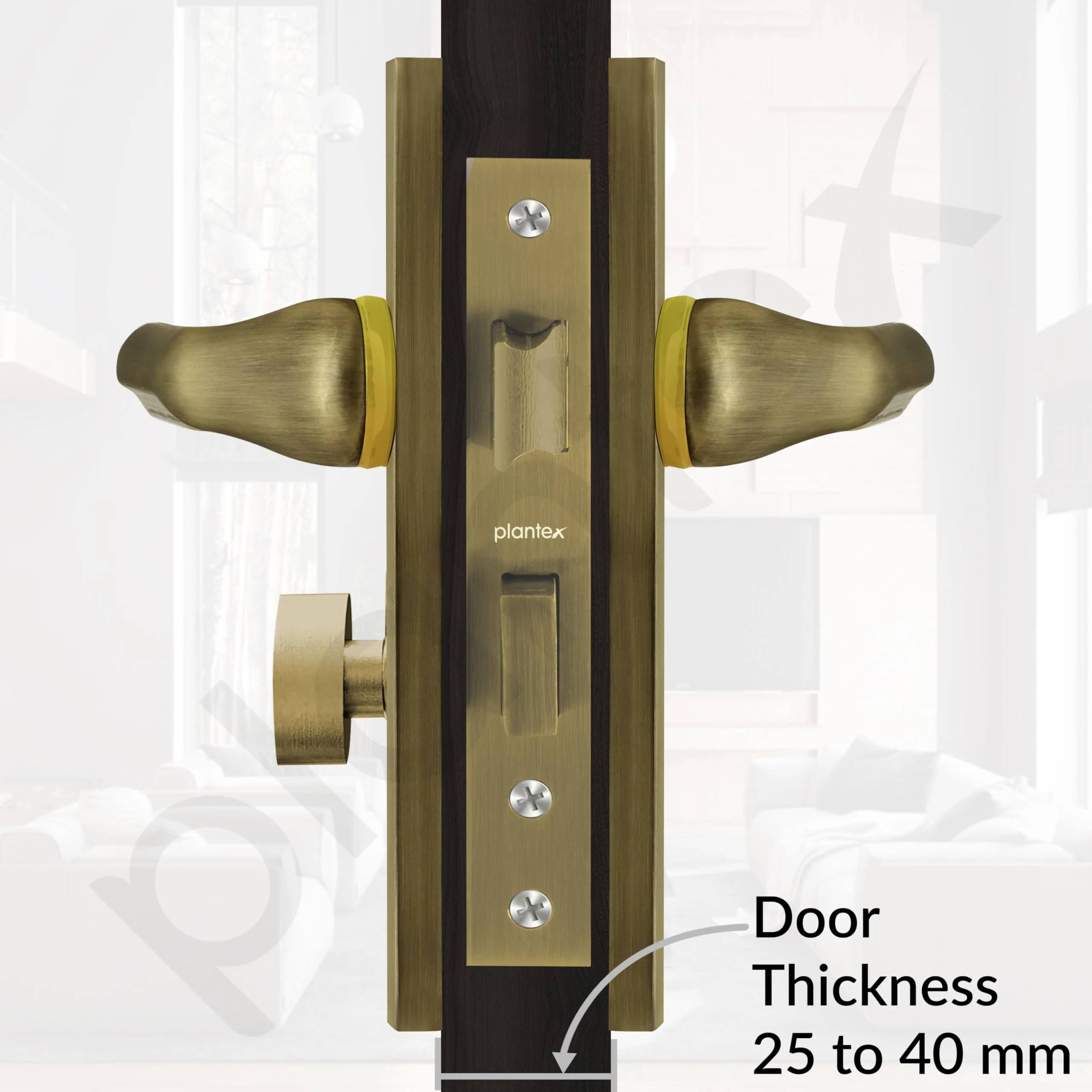 Plantex Heavy-Duty Door Lock Set - Main Door Lock Handle Set/Mortise Lock with 3 Keys, Brass Lock Body & Cylinder (8121 - Brass Antique & PVD Gold) - Image 5
