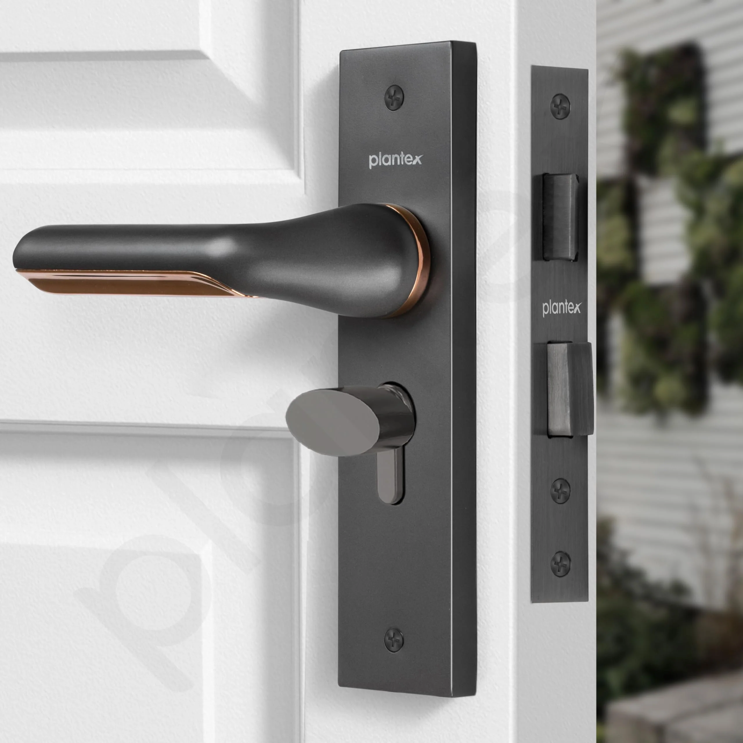 Plantex Heavy-Duty Door Lock Set - Main Door Lock Handle Set/Mortise Lock with 3 Keys, Brass Lock Body & Cylinder (8121 - Grey & PVD Choco) - Image 4