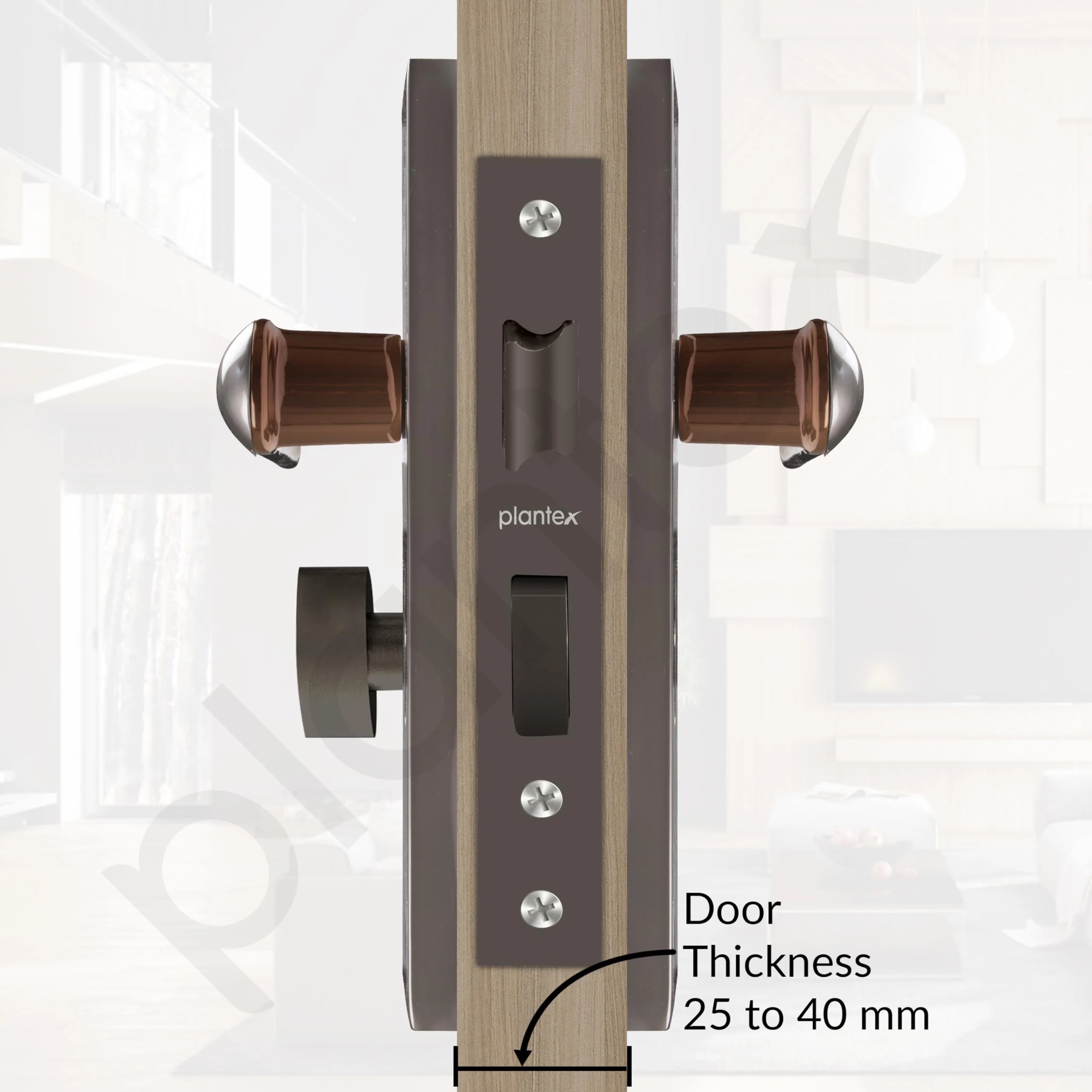 Plantex Heavy-Duty Door Lock Set - Main Door Lock Handle Set/Mortise Lock with 3 Keys, Brass Lock Body & Cylinder (8124 - Satin Black & PVD Choco) - Image 5