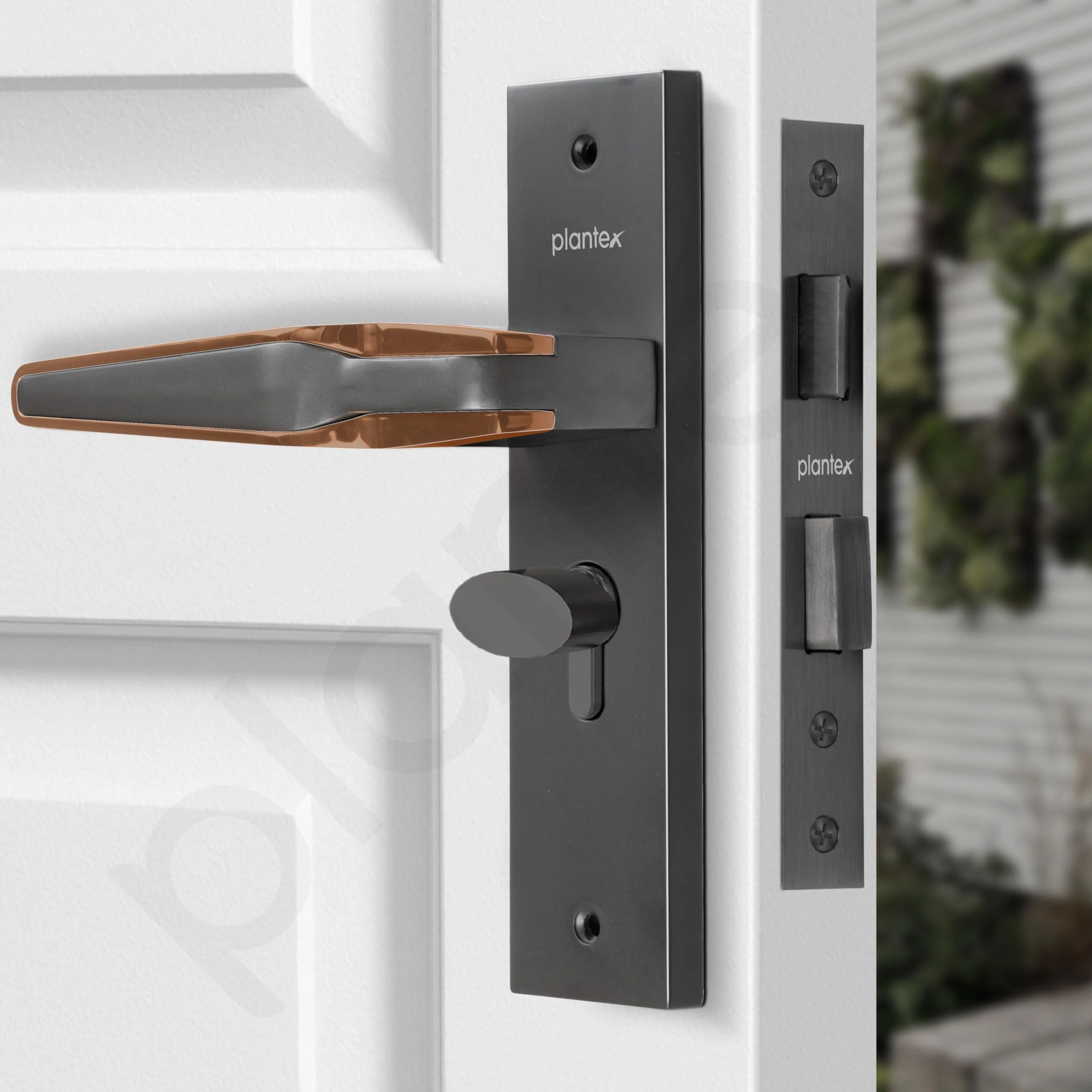 Plantex Heavy Duty Door Lock Set - Main Door Lock Handle Set/Mortise Locks with 3 Keys, Brass Body & Cylinder (8064 - Grey & PVD Choco) - Image 4