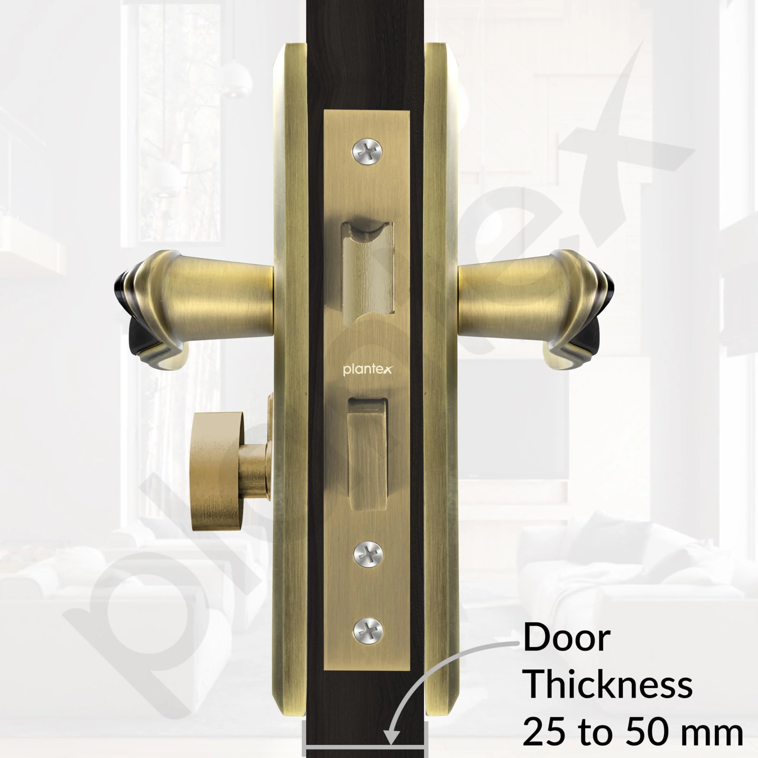 Plantex Heavy-Duty Door Lock Set - Main Door Lock Plate Handle Set/6-Lever Mechanism Mortise Locks with 3 Keys/Brass Locks Body & Cylinder (PTP-09- Brass Antique & Black) - Image 5