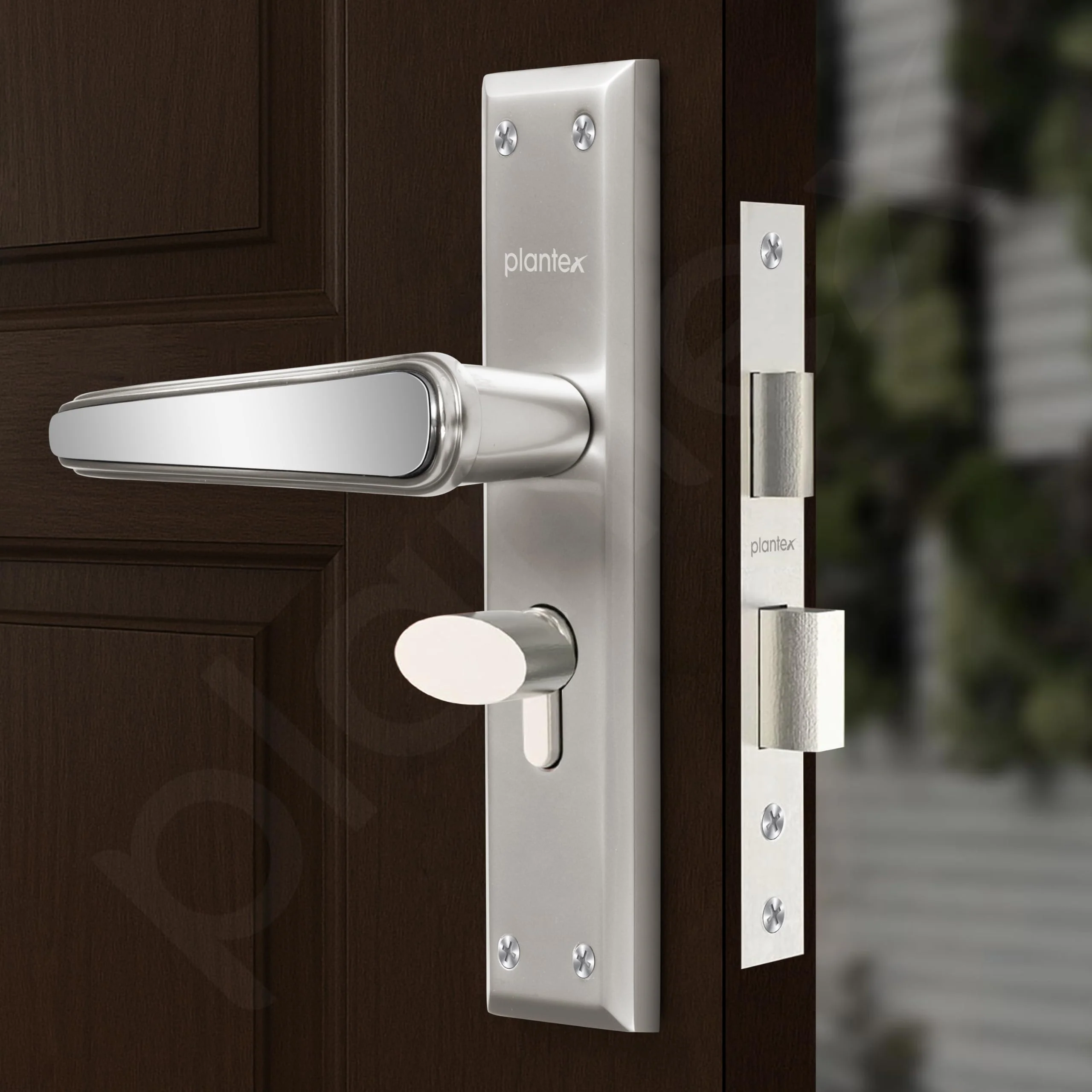 Plantex Heavy-Duty Door Lock Set - Main Door Lock Plate Handle Set/6-Lever Mechanism Mortise Locks with 3 Keys/Brass Locks Body & Cylinder (PTP-09-Satin & CP) - Image 4