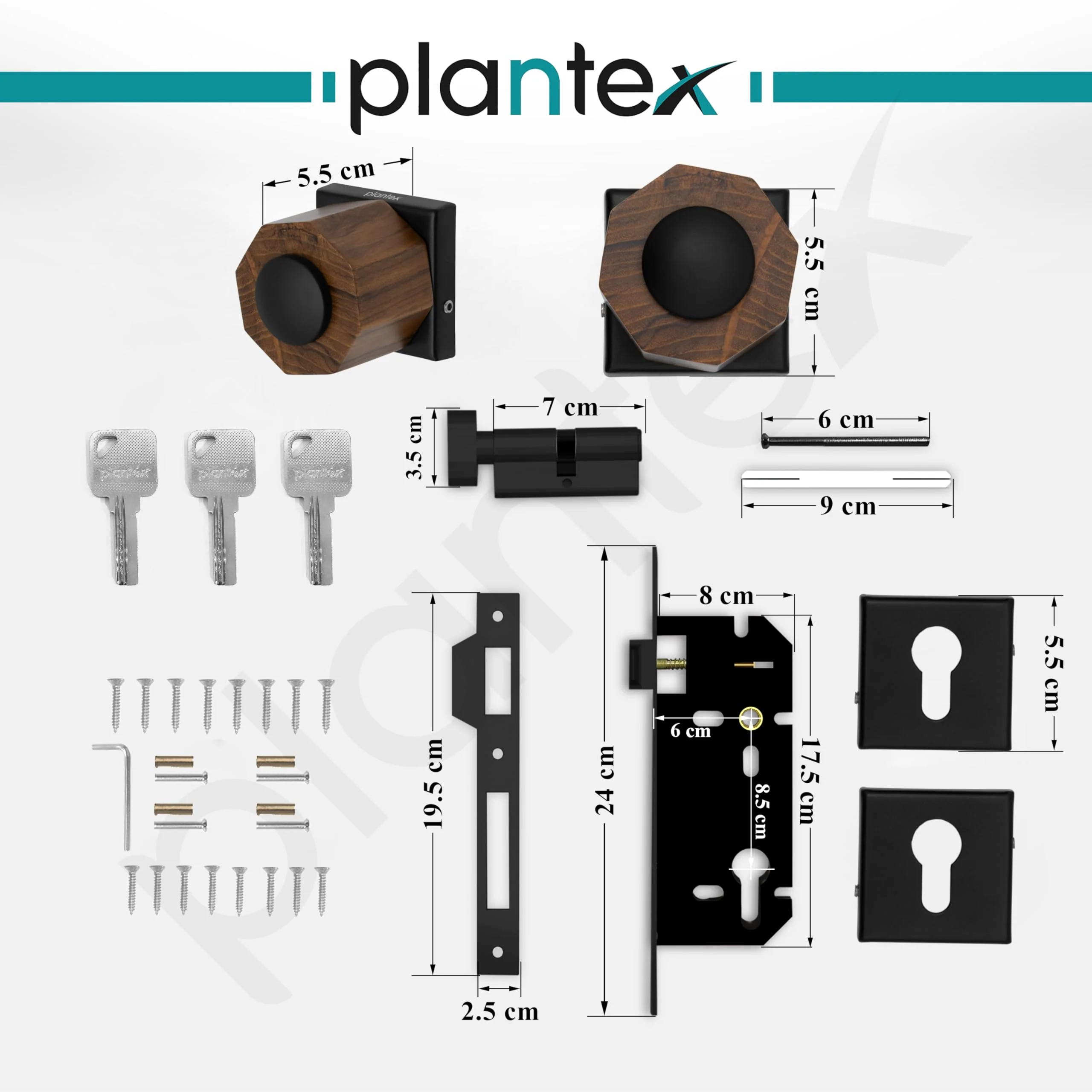 Plantex Heavy Duty Door Lock/Stainless Steel and Wooden Main Door Mortise Lock Handle/Handle Set for Home/Office/Door Accessories (Black, Wooden) - Image 3