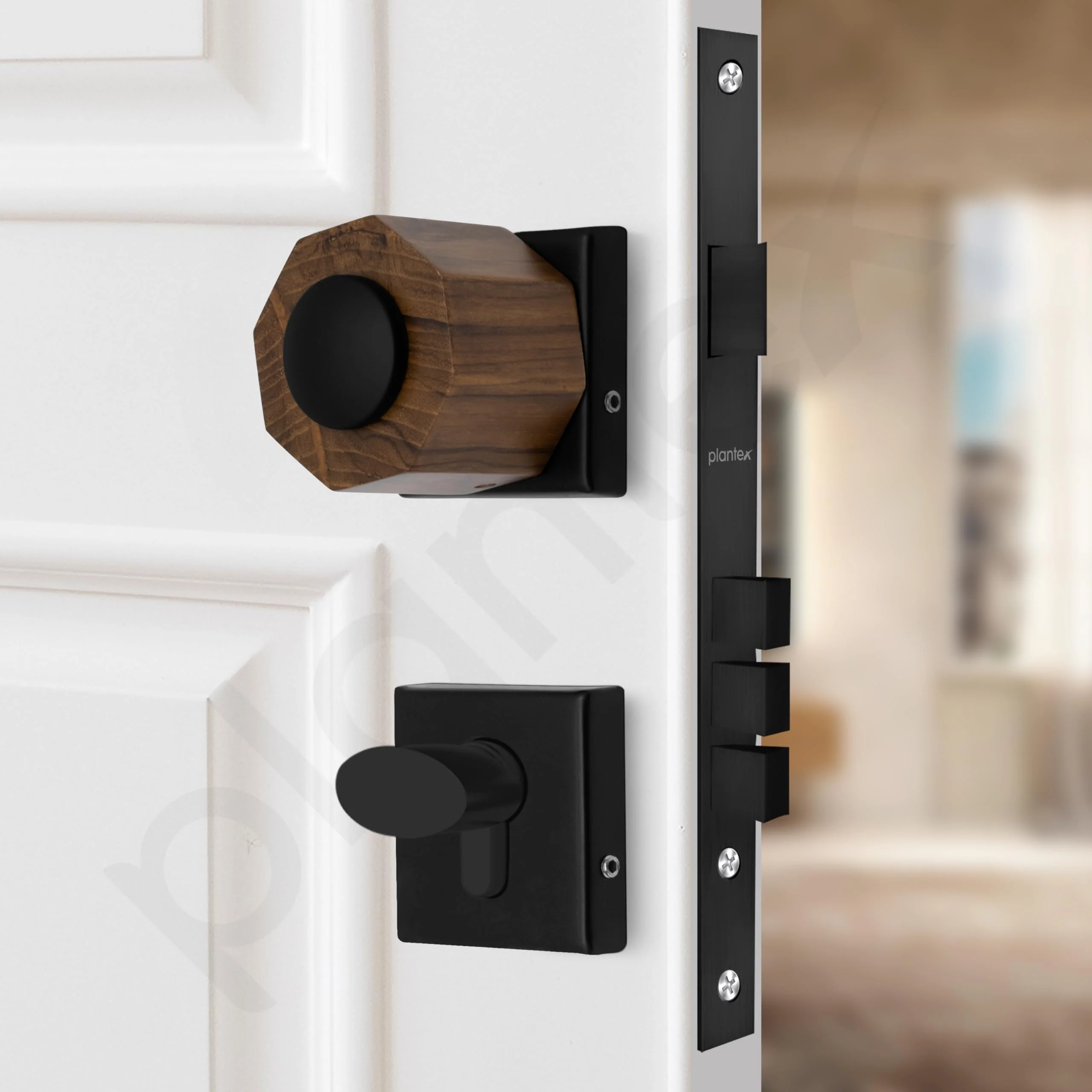 Plantex Heavy Duty Door Lock/Stainless Steel and Wooden Main Door Mortise Lock Handle/Handle Set for Home/Office/Door Accessories (Black, Wooden) - Image 4