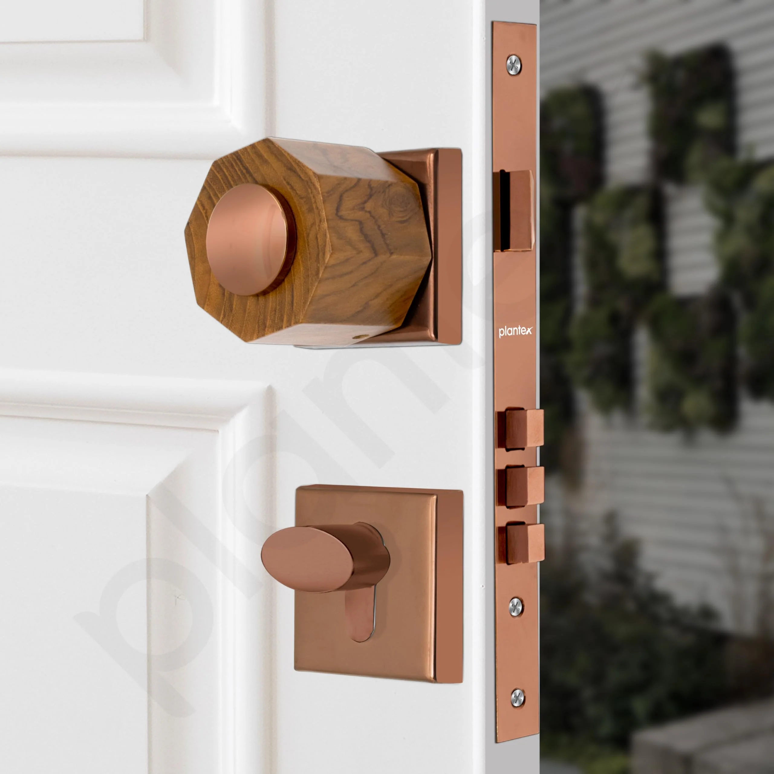 Plantex Heavy Duty Door Lock/Stainless Steel and Wooden Main Door Mortise Lock Handle/Handle Set for Home/Office/Door Accessories (Rose Gold, Wooden) - Image 4