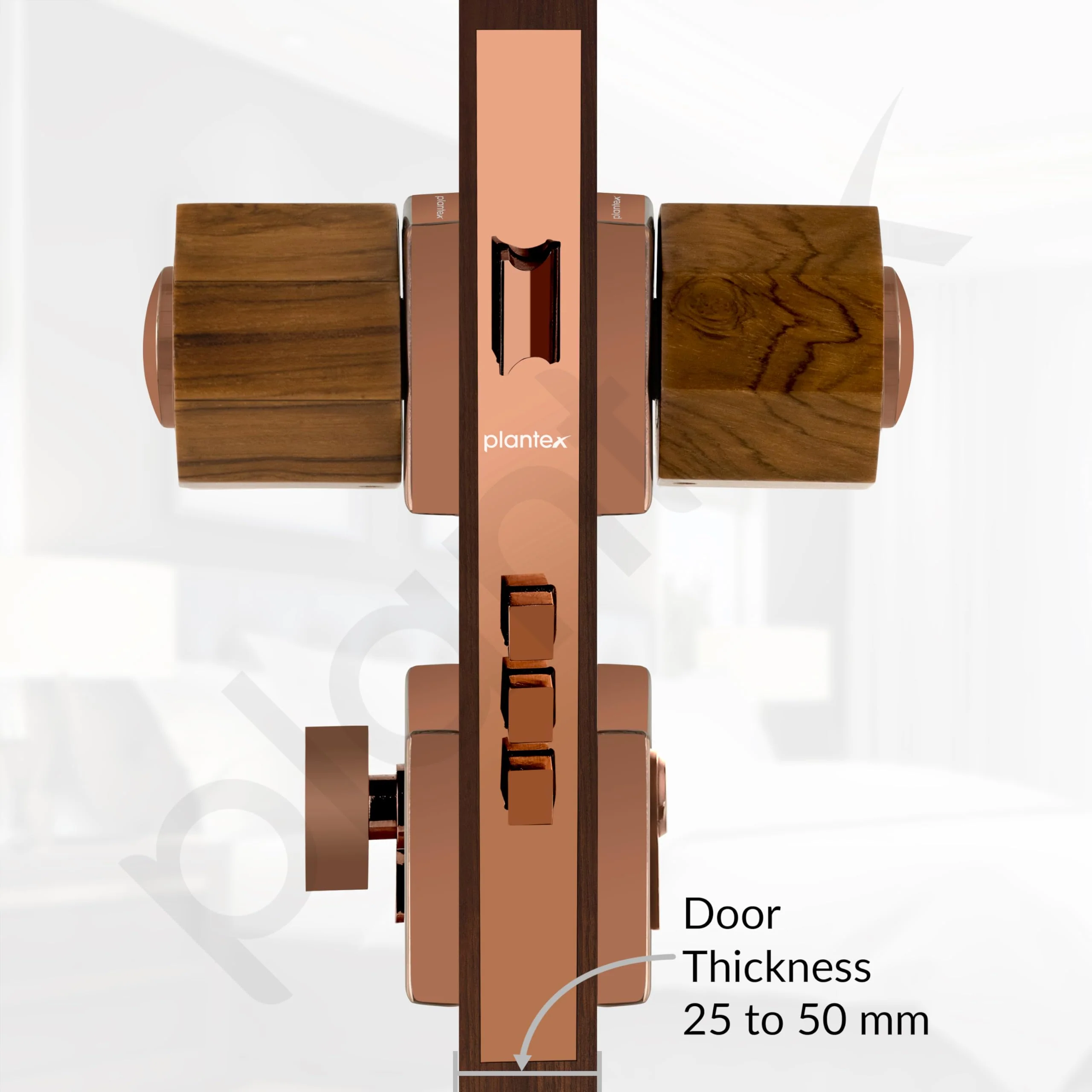 Plantex Heavy Duty Door Lock/Stainless Steel and Wooden Main Door Mortise Lock Handle/Handle Set for Home/Office/Door Accessories (Rose Gold, Wooden) - Image 5