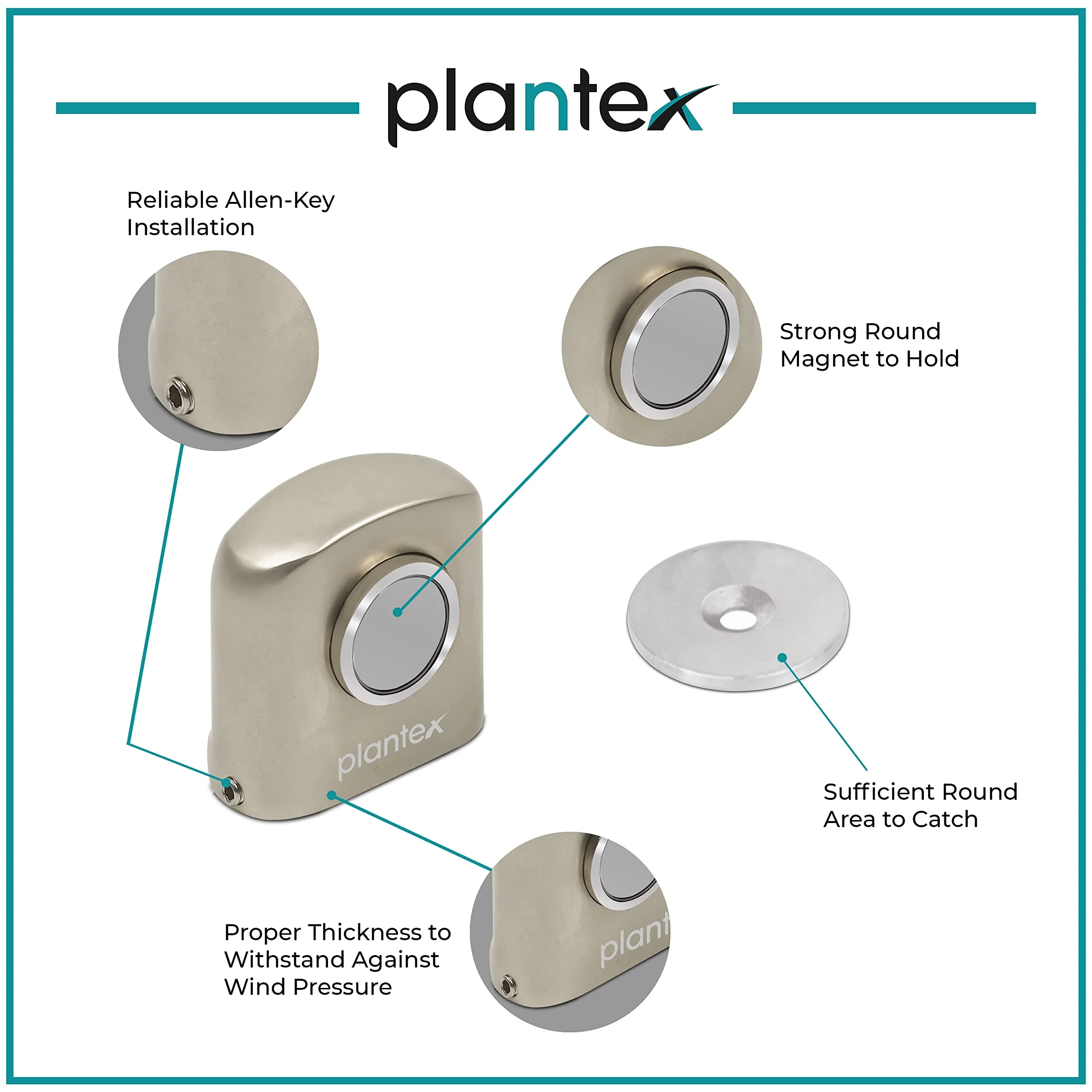 Plantex Heavy Duty Door Magnet Stopper/Door Catch Holder for Home/Office/Hotel, Floor Mounted Soft-Catcher to Hold Wooden/Glass/PVC Door - (193 - Satin Matt) - Image 2
