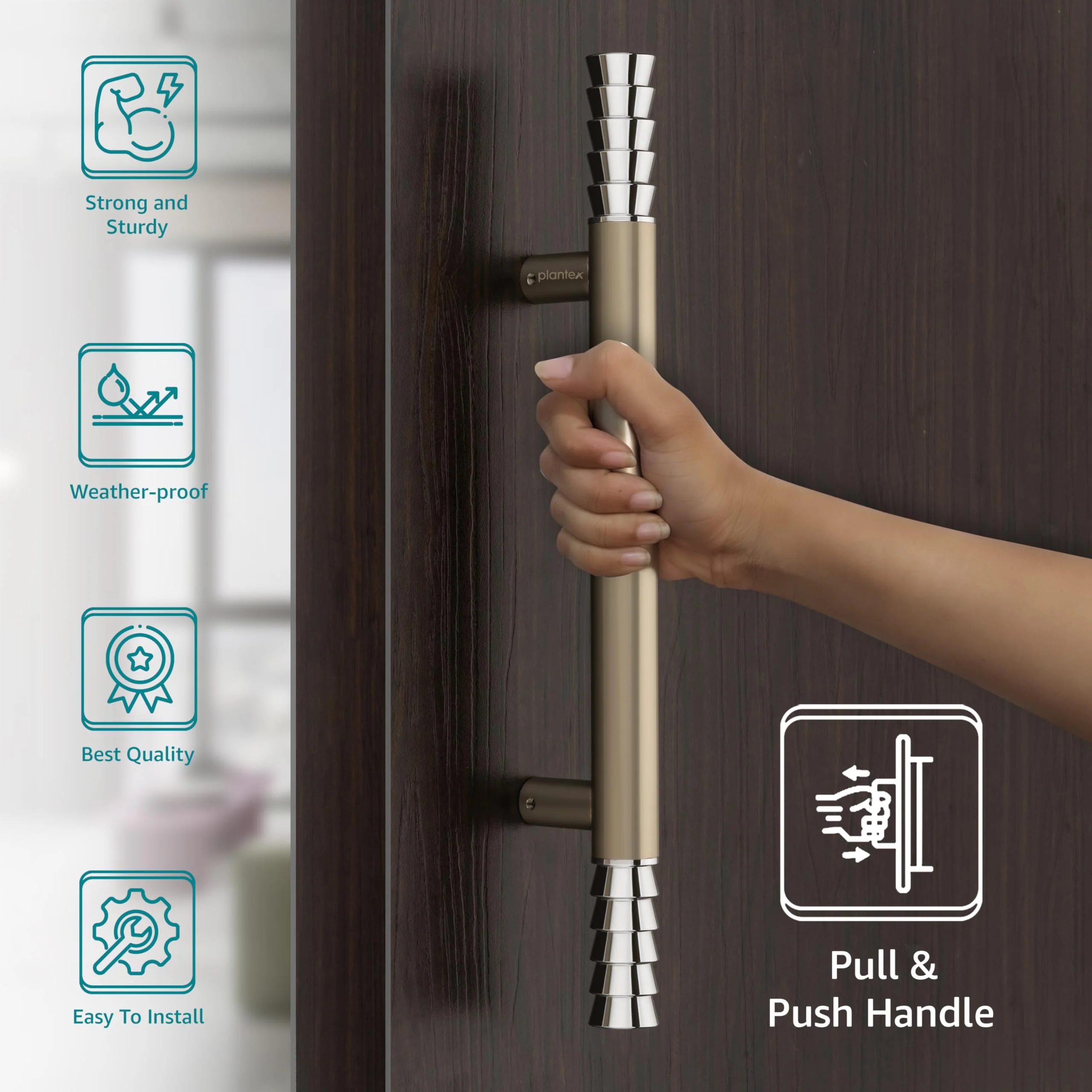 Plantex Heavy-Duty Golden Lotus 14 Inch Main Door Handle for Home/Glass & Wooden Door/Pull-Push Handle for Home/3 Years Warranty Pack of 1 (Satin White) - Image 3