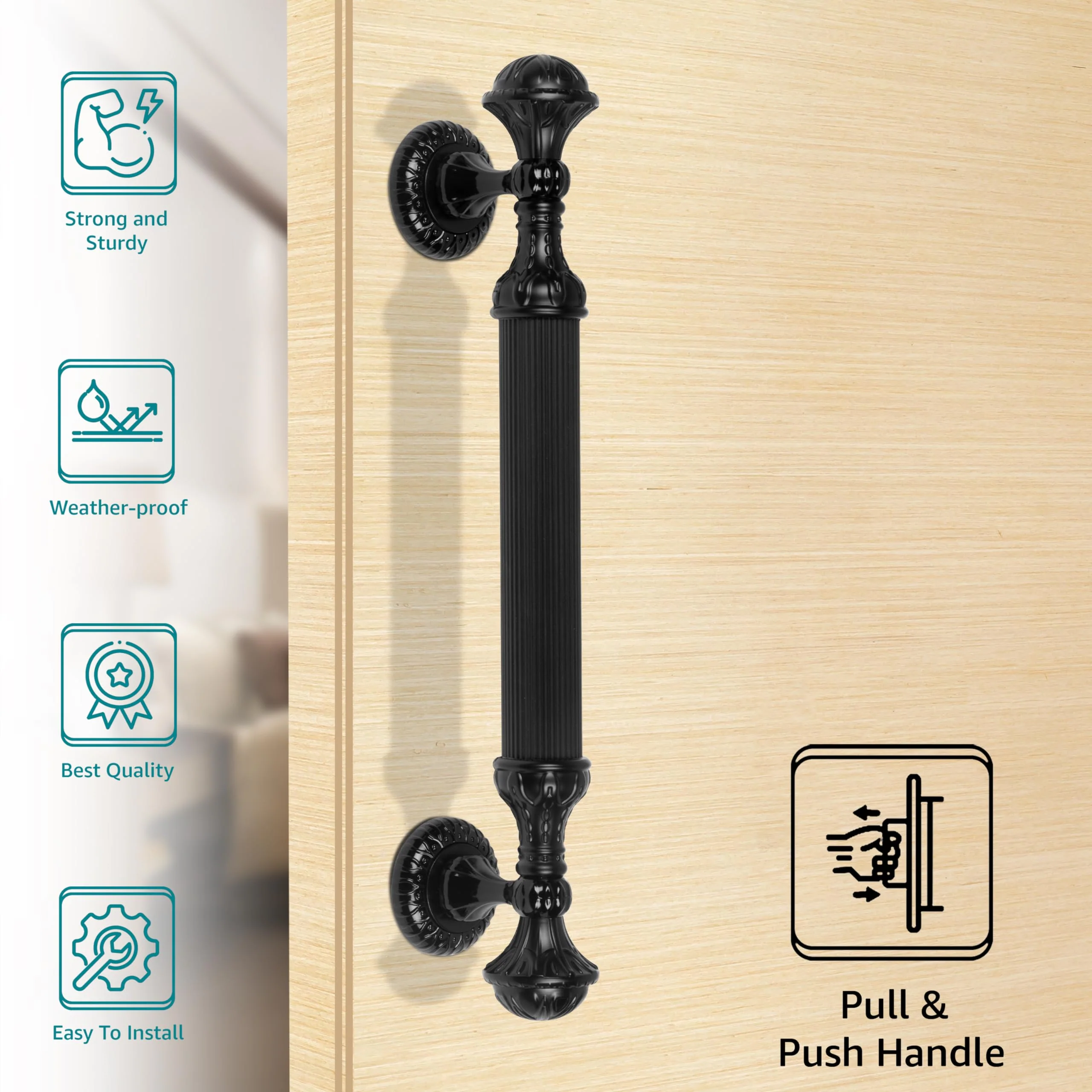 Plantex Heavy Duty Main Door Handle - 15-Inch Pull Push Handle for Home Decor - Pack of 1 (320-Black Finish) - 3 Years Warranty - Image 2