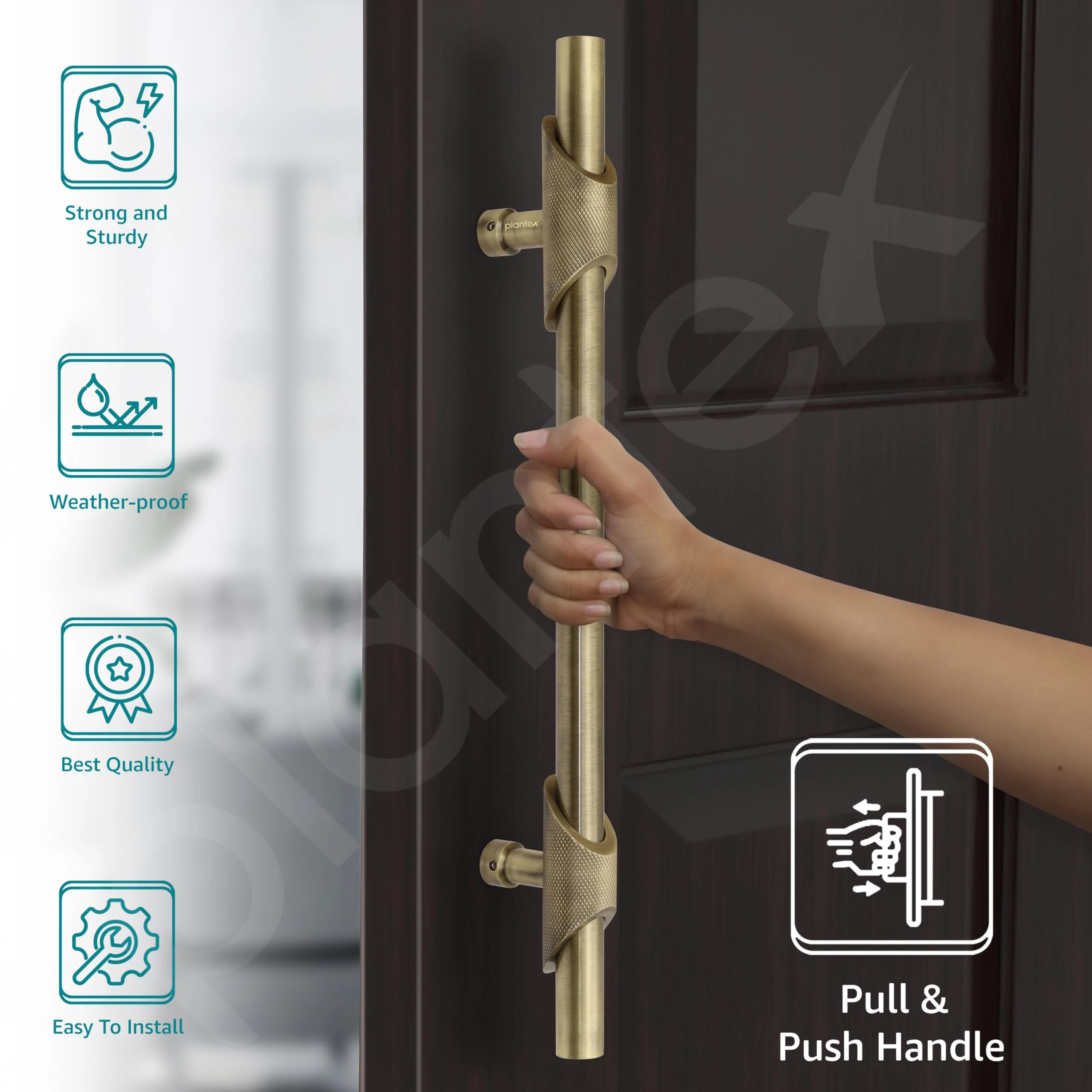 Plantex Heavy Duty Main Door Handle/18 Inch Door Handle for Main Door/Pull-Push Door Handle for Glass & Wooden Door/3 Years Warranty Pack of 1 (S-120-Brass Antique) - Image 2