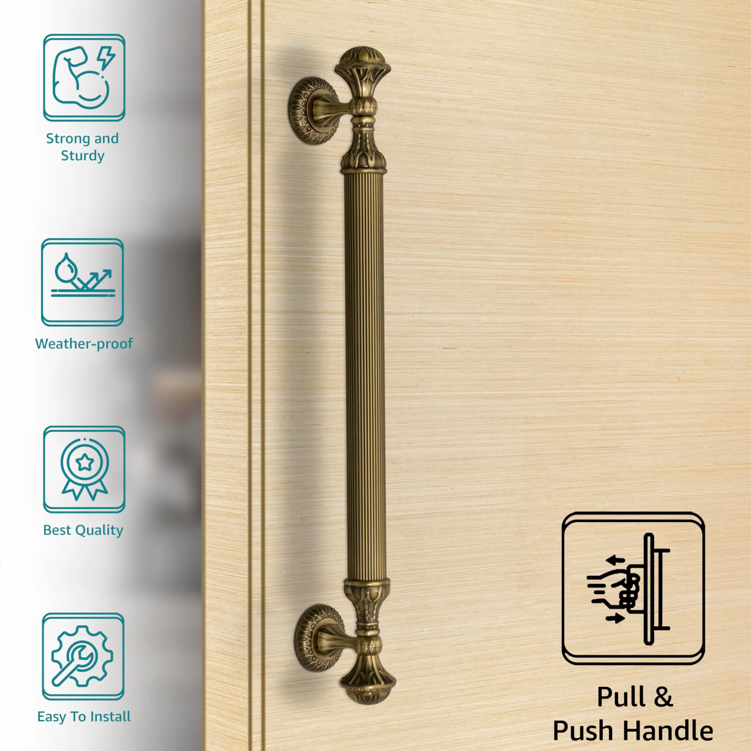 Plantex Heavy Duty Main Door Handle - 21.5 Inch Pull Push Handle for Wooden & Glass Doors, Pack of 1 (320 - Brass Antique Finish) - Image 2