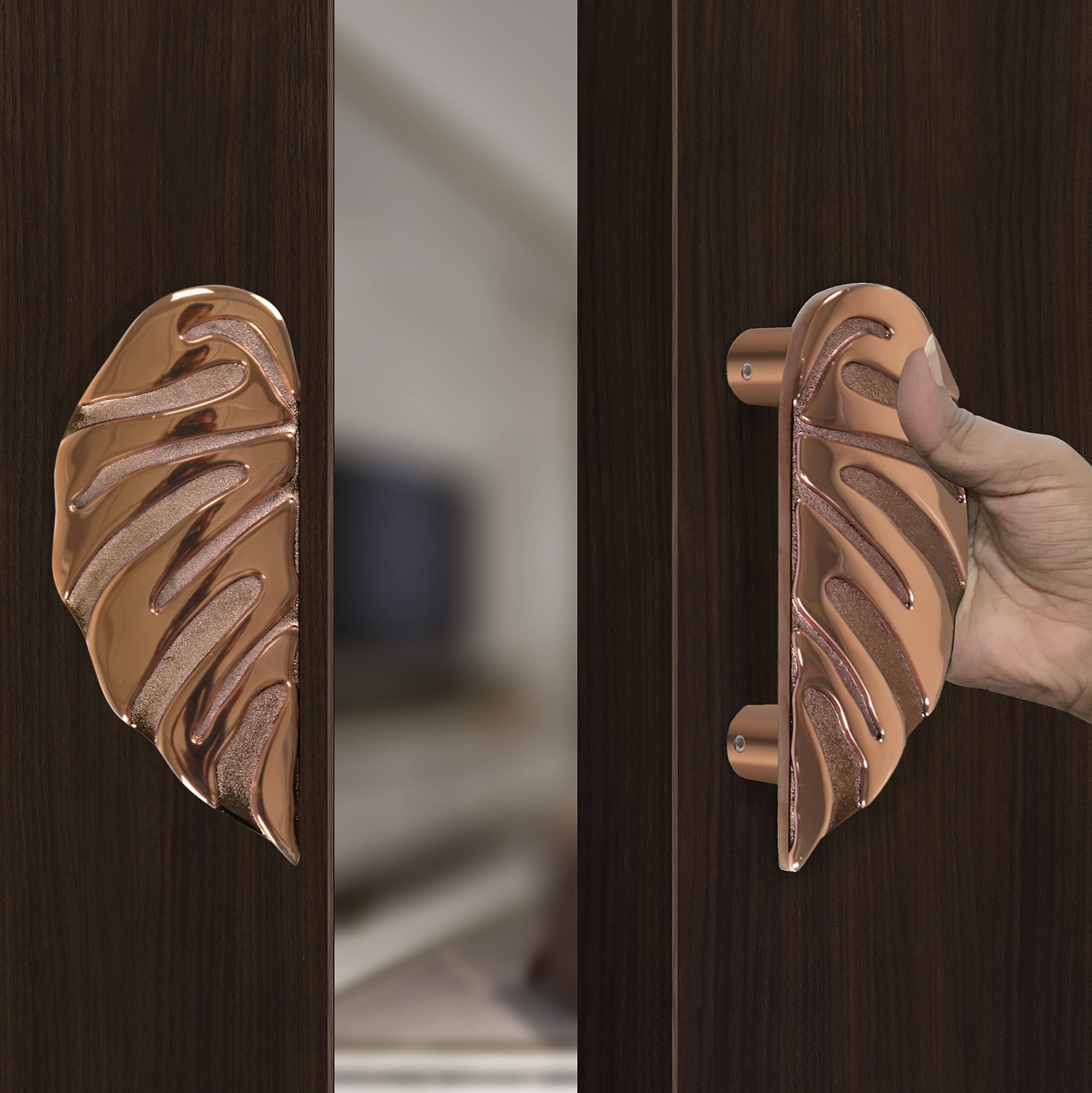 Plantex Heavy Duty Main Door Handle/6-Inches Leaf Shape Door Pull Handle For Main Door/Pull Push Door Handle Set (295-Rose Gold Finish) - Image 4