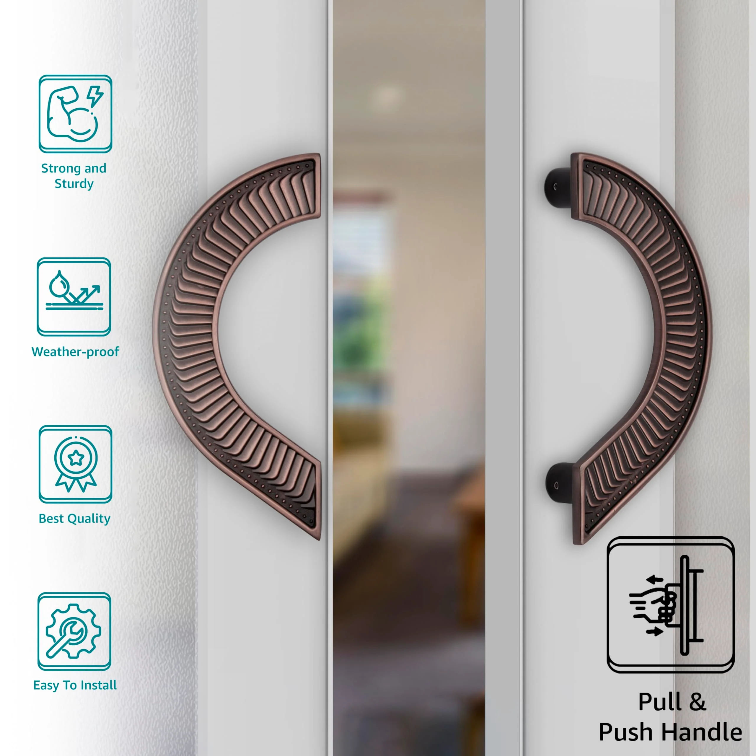 Plantex Heavy Duty Main Door Handle/8-inches Round Shape Door Handle for Main Door/Pull Push Door Handle for Home/Hotel - Pack of 1 (321-Copper Antique Finish) - 3 Years Warranty - Image 3