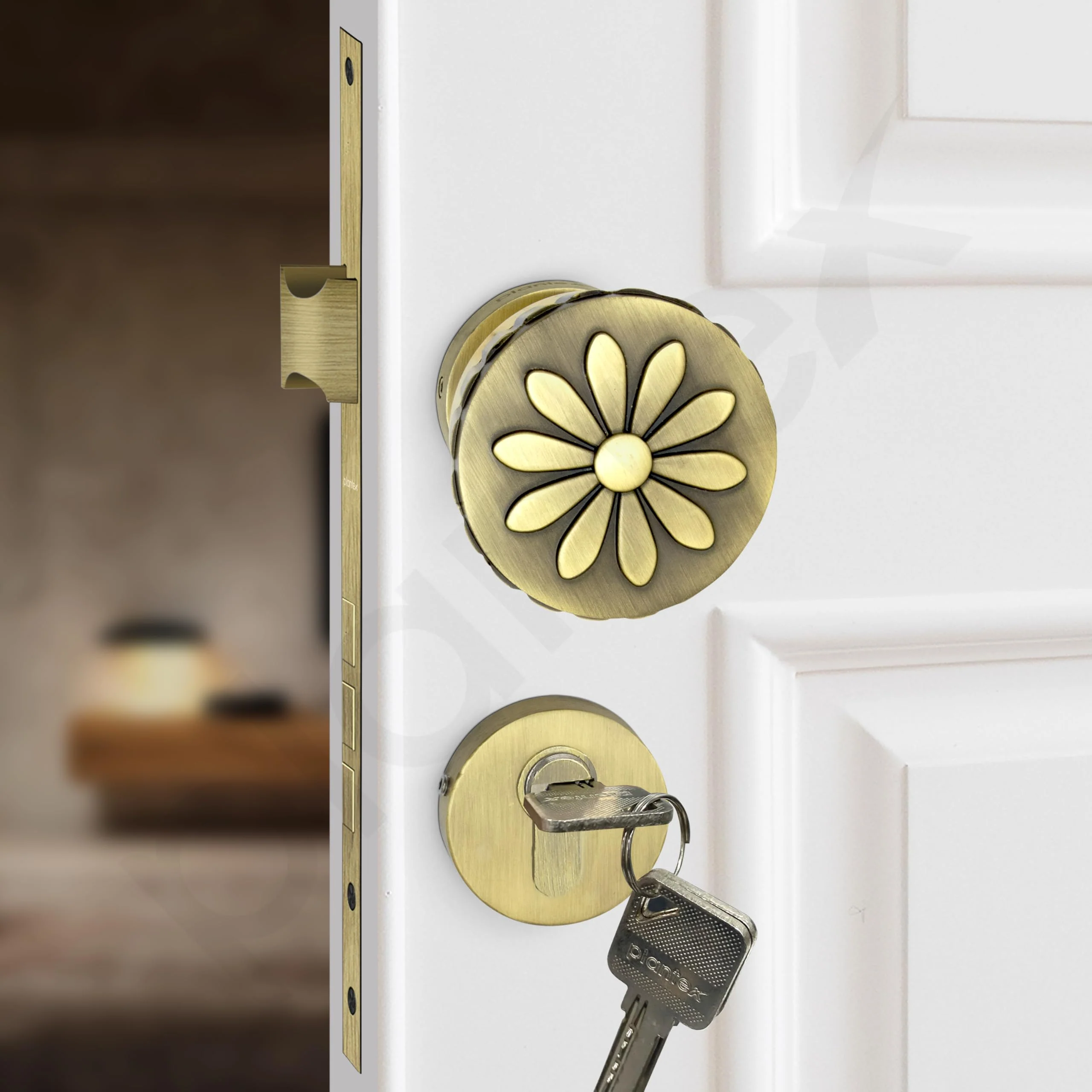 Plantex Heavy Duty Mortise Door Lock/Handle Set for Home/Office (Brass Antique & Gold) - Image 6