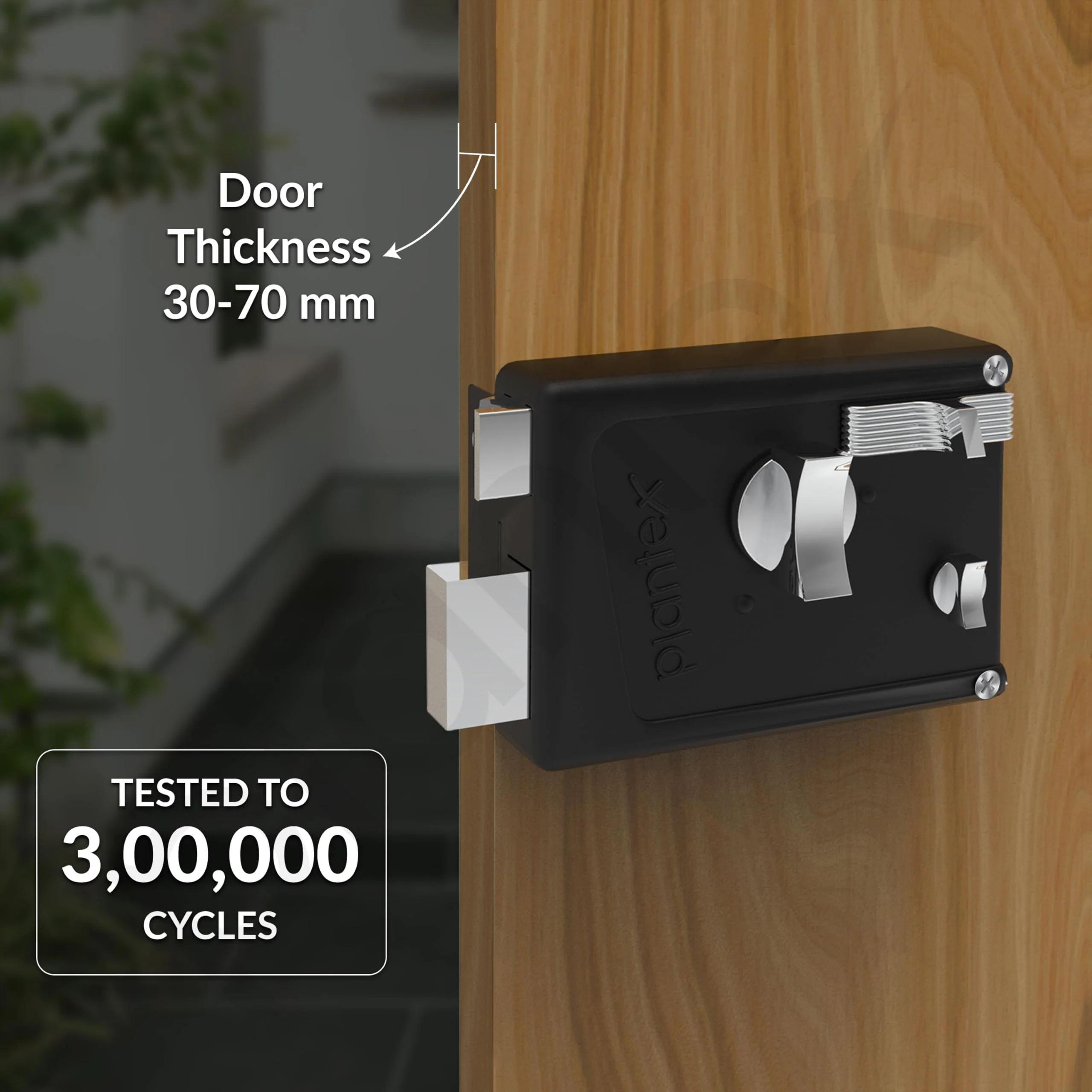 Plantex Heavy Duty Night Latch Door Lock with Key & Knob for Main Door/Inside Opening for Home,Hotel,Office - Pack of 1 (Z-Black) - Image 2