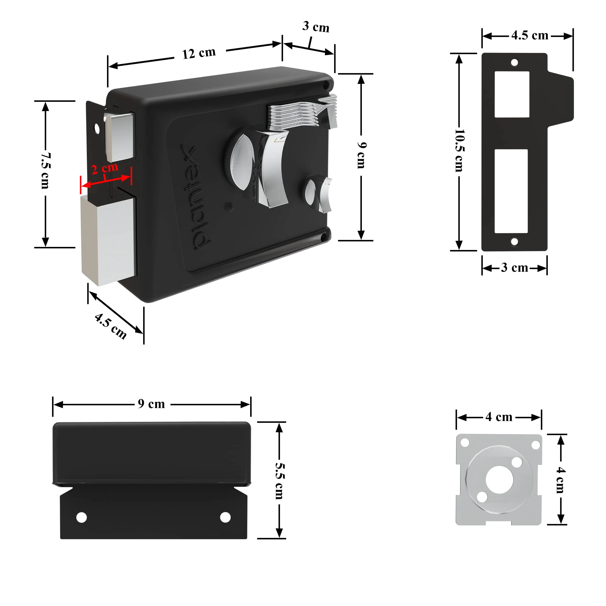 Plantex Heavy Duty Night Latch Door Lock with Key & Knob for Main Door/Inside Opening for Home,Hotel,Office - Pack of 1 (Z-Black) - Image 4