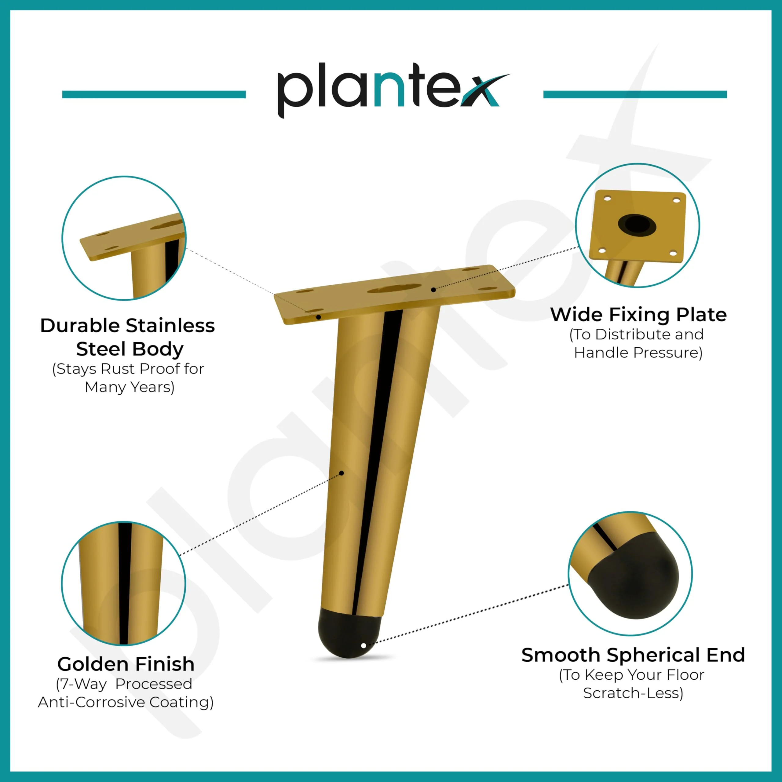 Plantex Heavy Duty Round 4 inch Spare Sofa Legs for Bed Furniture/Sofa Legs for Furniture Fitting/Table Legs/Sofa Leg Set of 2 pcs (Gold Finish) - Image 4