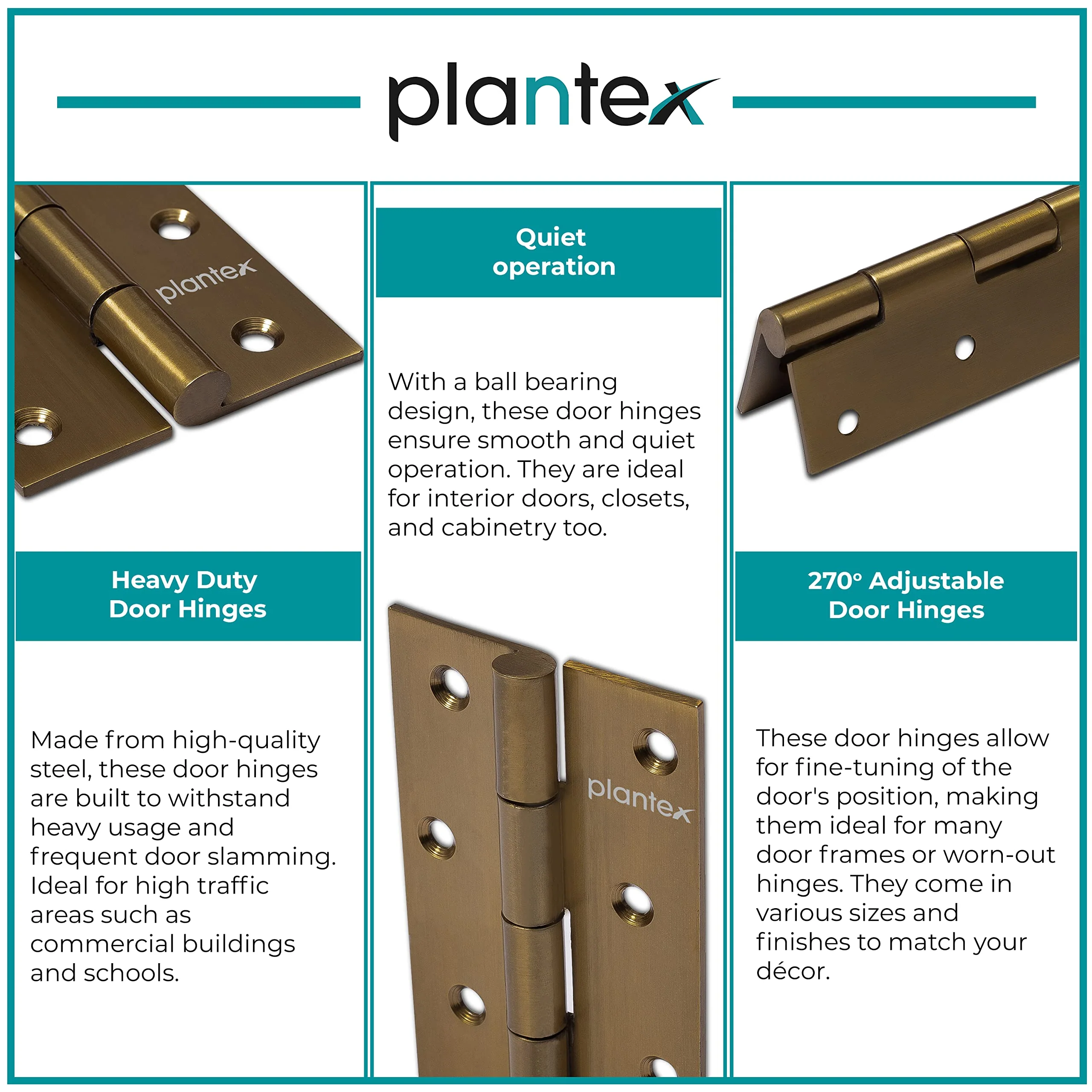 Plantex Heavy Duty Stainless Steel Door Butt Hinges 5 inch x 12 Gauge/2.5 mm Thickness Home/Office/Hotel for Main Door/Bedroom/Kitchen/Bathroom - Pack of 12 (Brass Antique) - Image 6