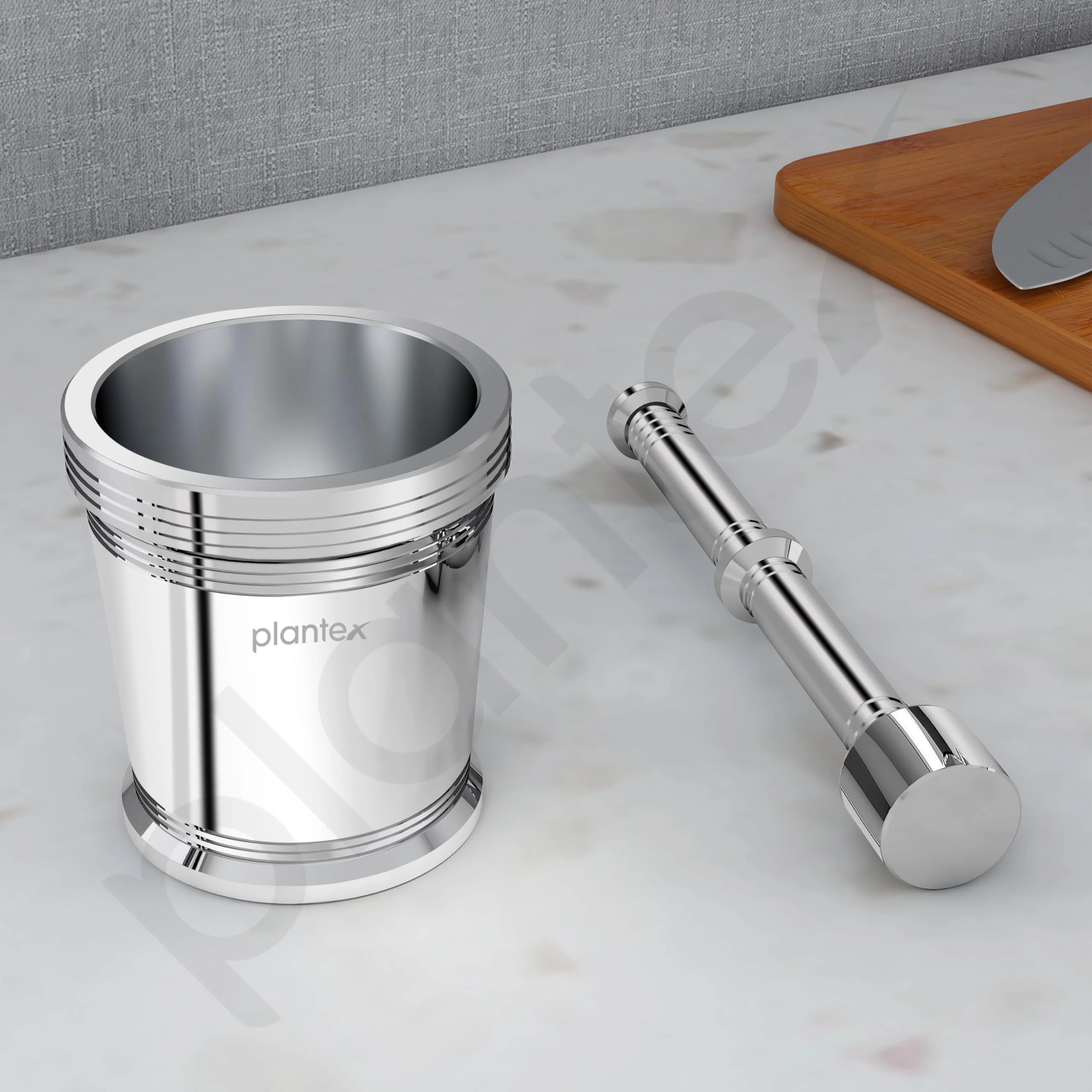 Plantex Heavy Stainless Steel Khalbatta/Mortar & Pestle Set/Okli Musal/Khal/Okli/Imam Dasta for Kitchen - Size 3(Dia: 8, H: 8 cm) - Image 5