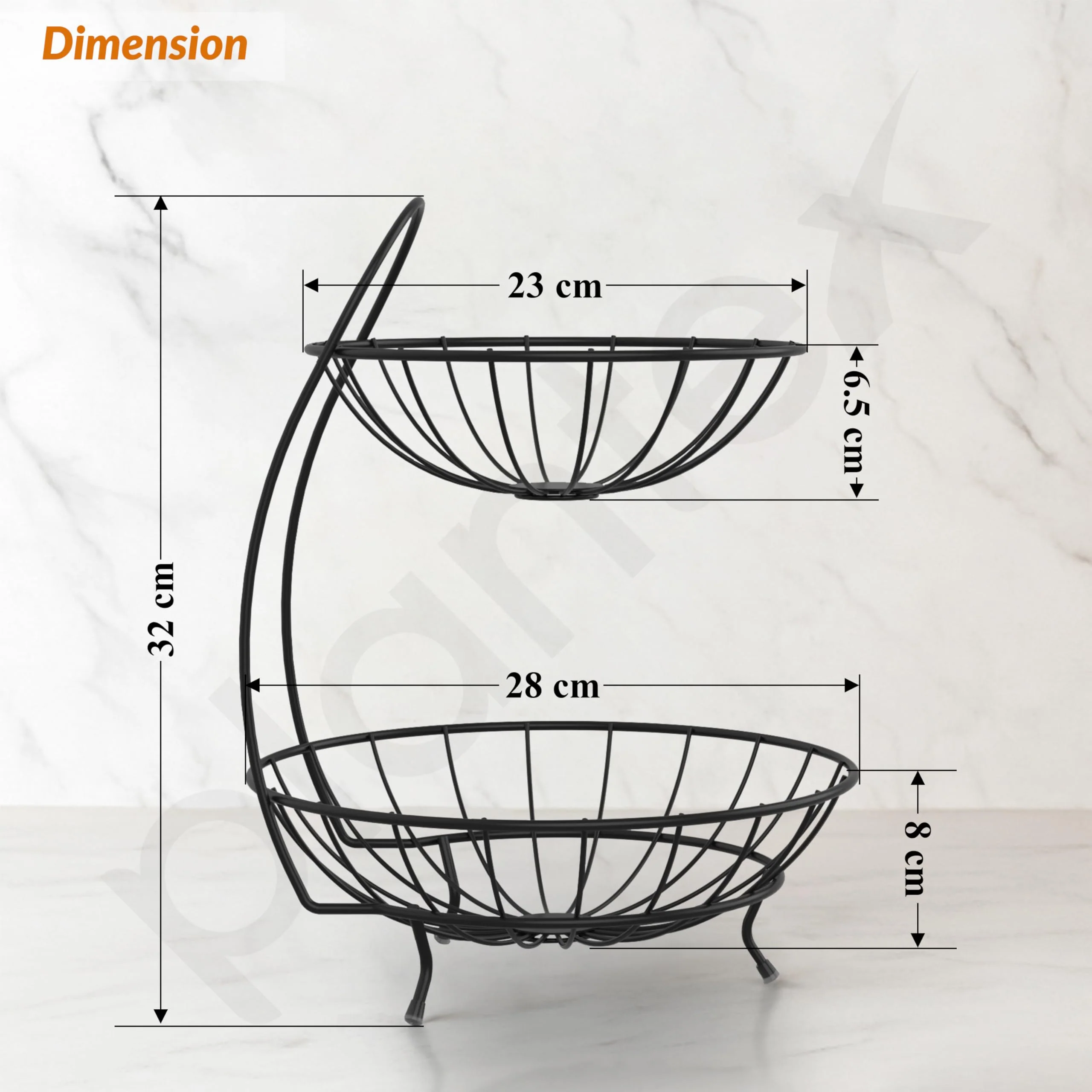 Plantex Heavy Steel 2-Tier Fruit & Vegetable Basket For Dining Table/Kitchen - Countertop (Black), 9 Liter , 23 x 32 x 28 Centimeters - Image 4