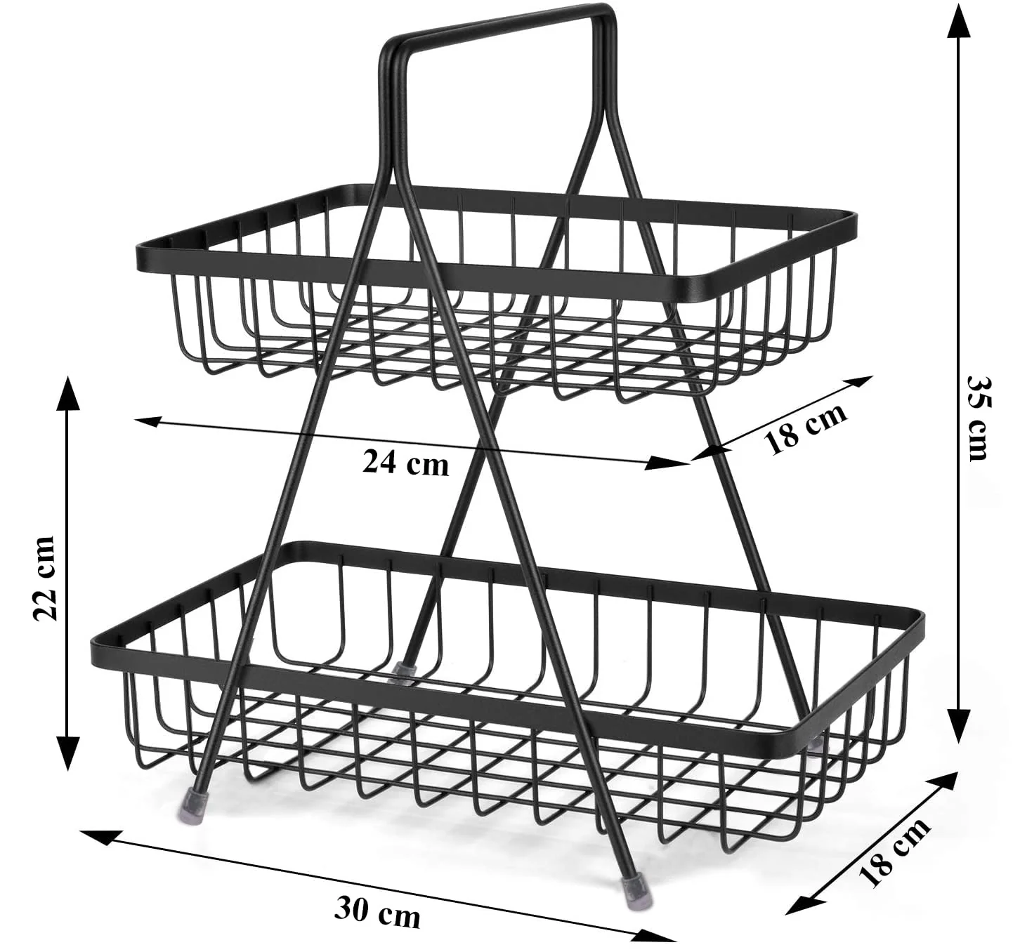 Plantex High Grade Steel 2-Tier Fruit & Vegetable Basket, Countertop Tiered Shelf for Dining Table/Kitchen (Black) - Image 2